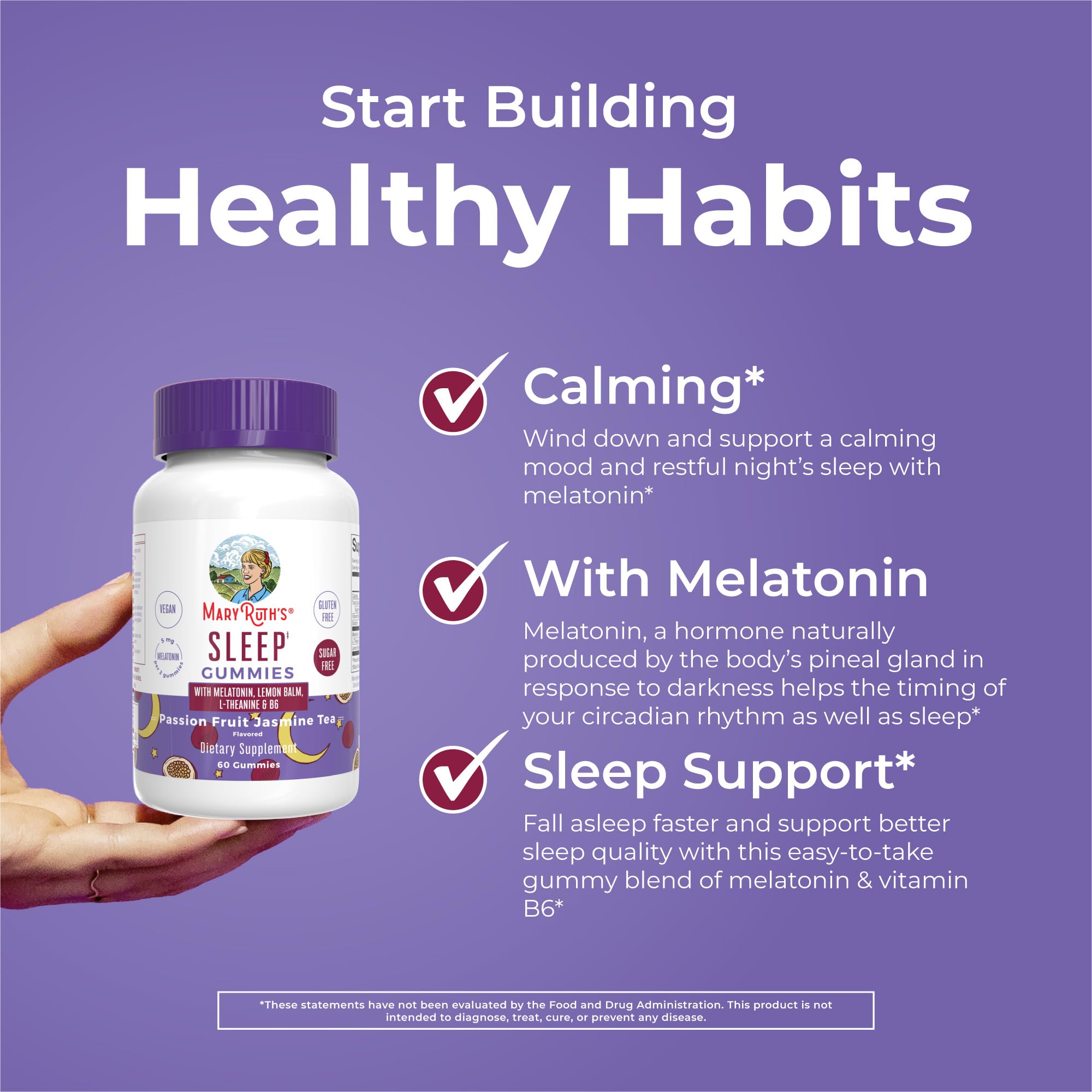 MARYRUTH'S Melatonin 5mg Sleep Gummy with L-Theanine, Lemon Balm, 60 Count