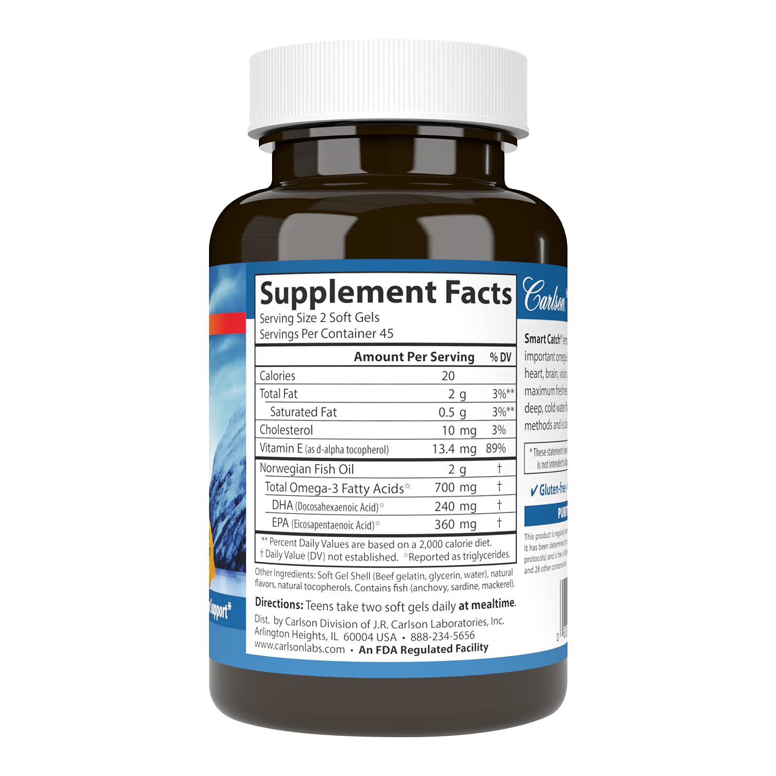 Carlson Teen's Smart Catch, 700 mg, from Norway, Lemon, 90 Softgels