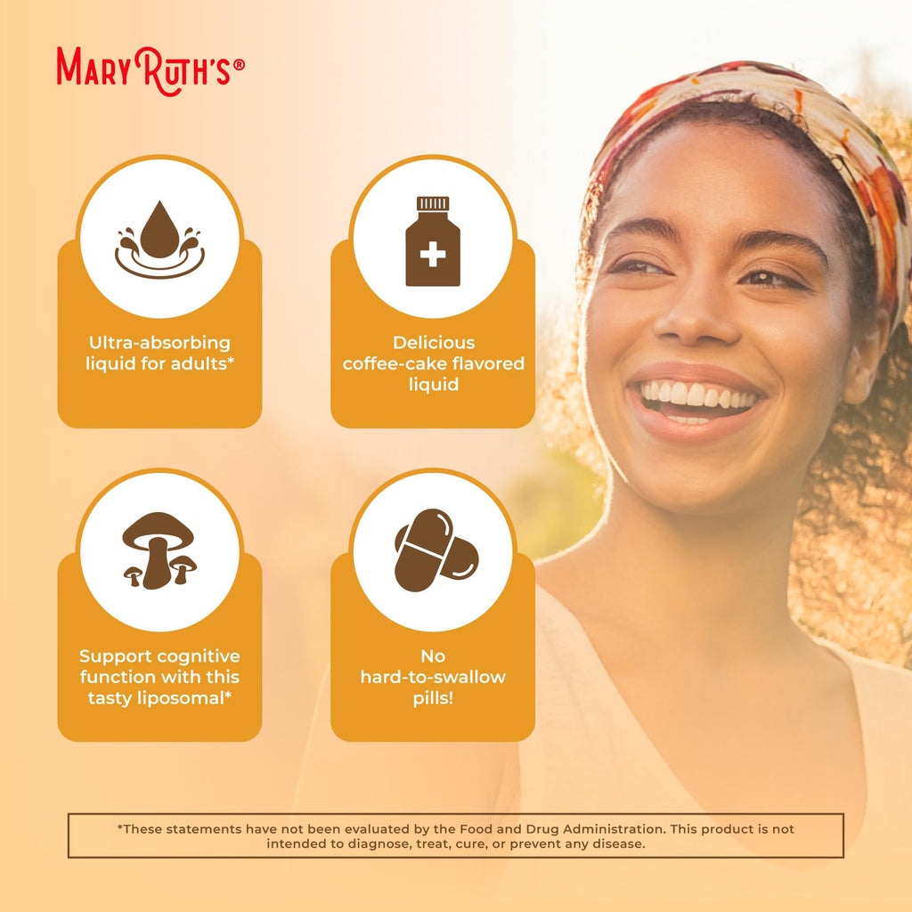 MARYRUTH'S Organics Lion's Mane Liposomal (Coffee Cake) & Hair Growth MAX (Almond Cookie) | Clean Label Project Verified® | Vitamins for Cognitive Support, Beauty, and Overall Health | Vegan, Non-GMO