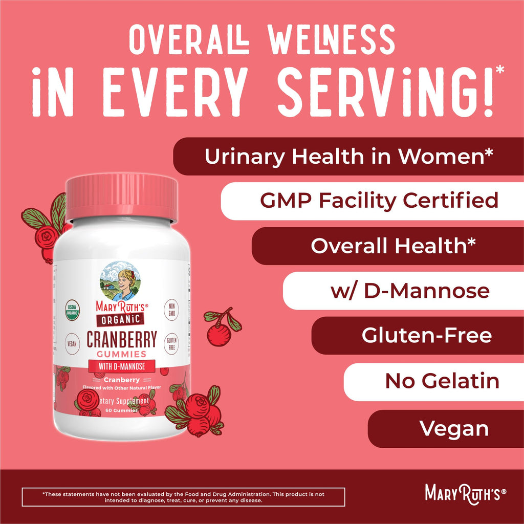 MARYRUTH'S USDA Organic Cranberry Gummies - 500mg, 30 Servings, Non GMO