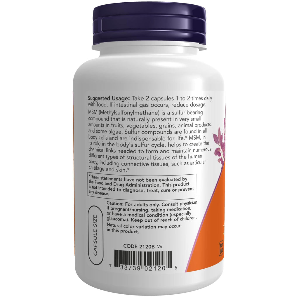 NOW Foods Supplements, MSM (Methylsulfonylmethane) 1,000 mg, Joint Health*, 120 Veg Capsules