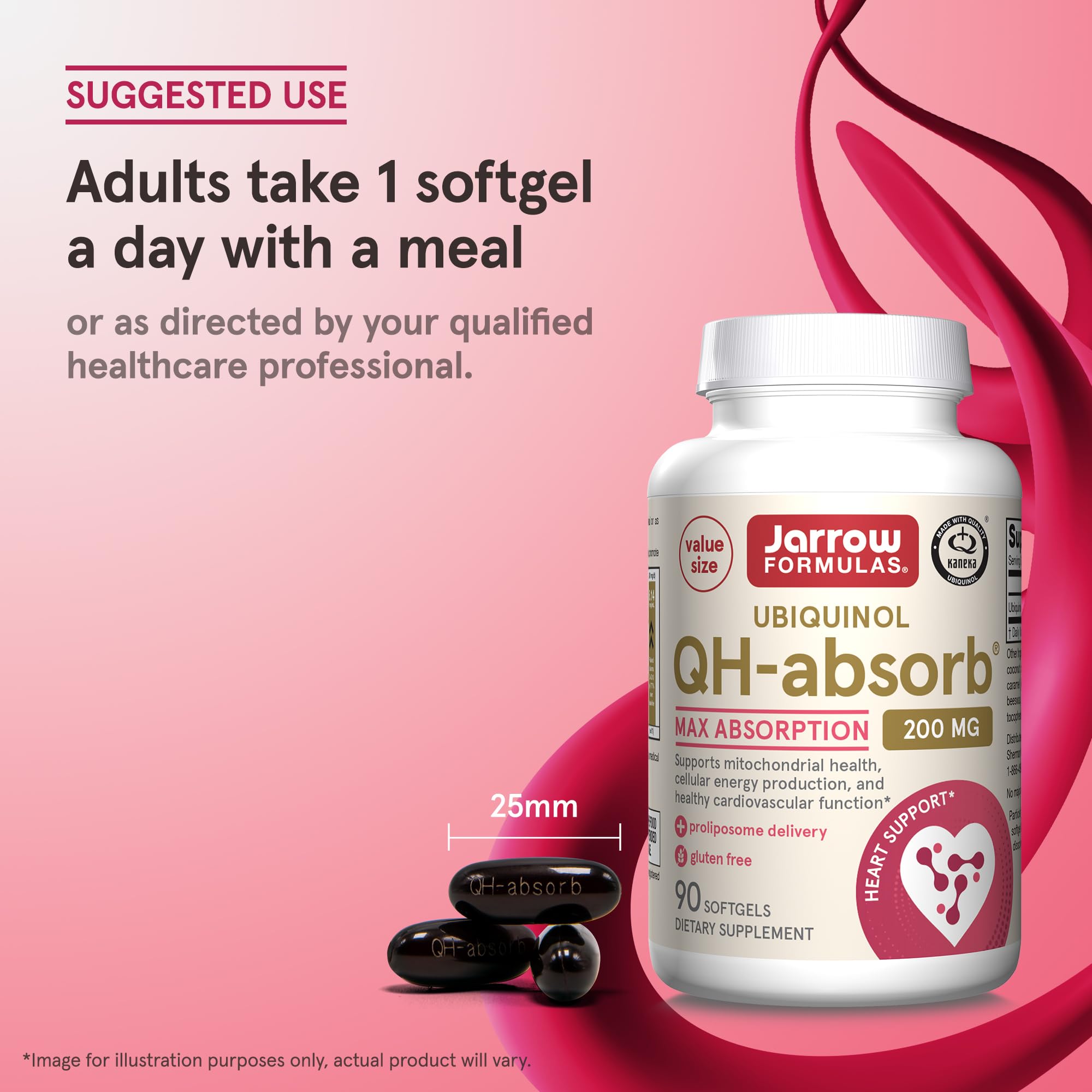 Jarrow Formulas QH-Absorb 200 mg - Active Antioxidant Form of Co-Q10 - Dietary Supplement - Supports Mitochondrial Energy Production & Cardiovascular Health - 90 Softgels