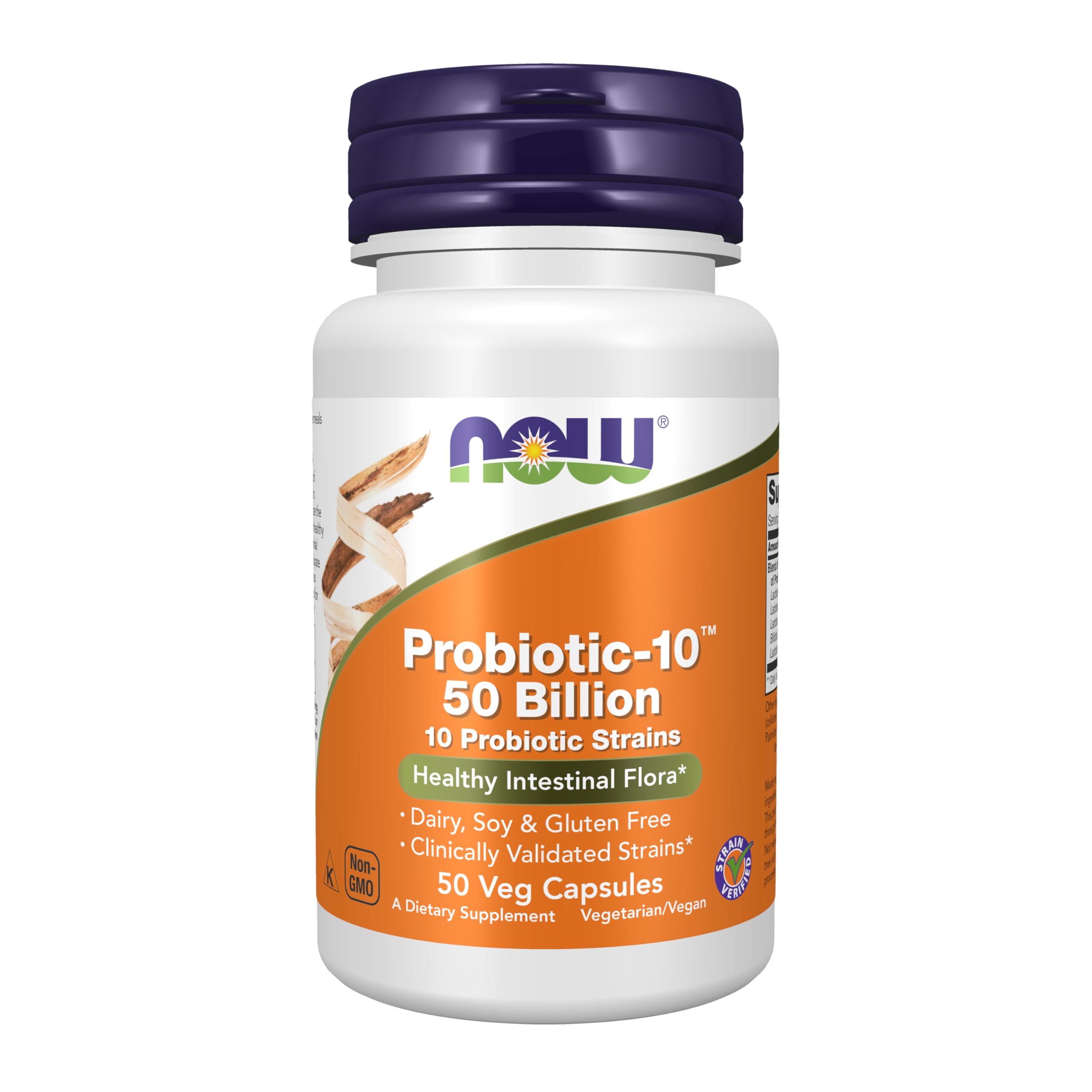 NOW Foods Supplements, Probiotic-10™, 50 Billion, with 10 Probiotic Strains, Strain Verified, 50 Veg Capsules