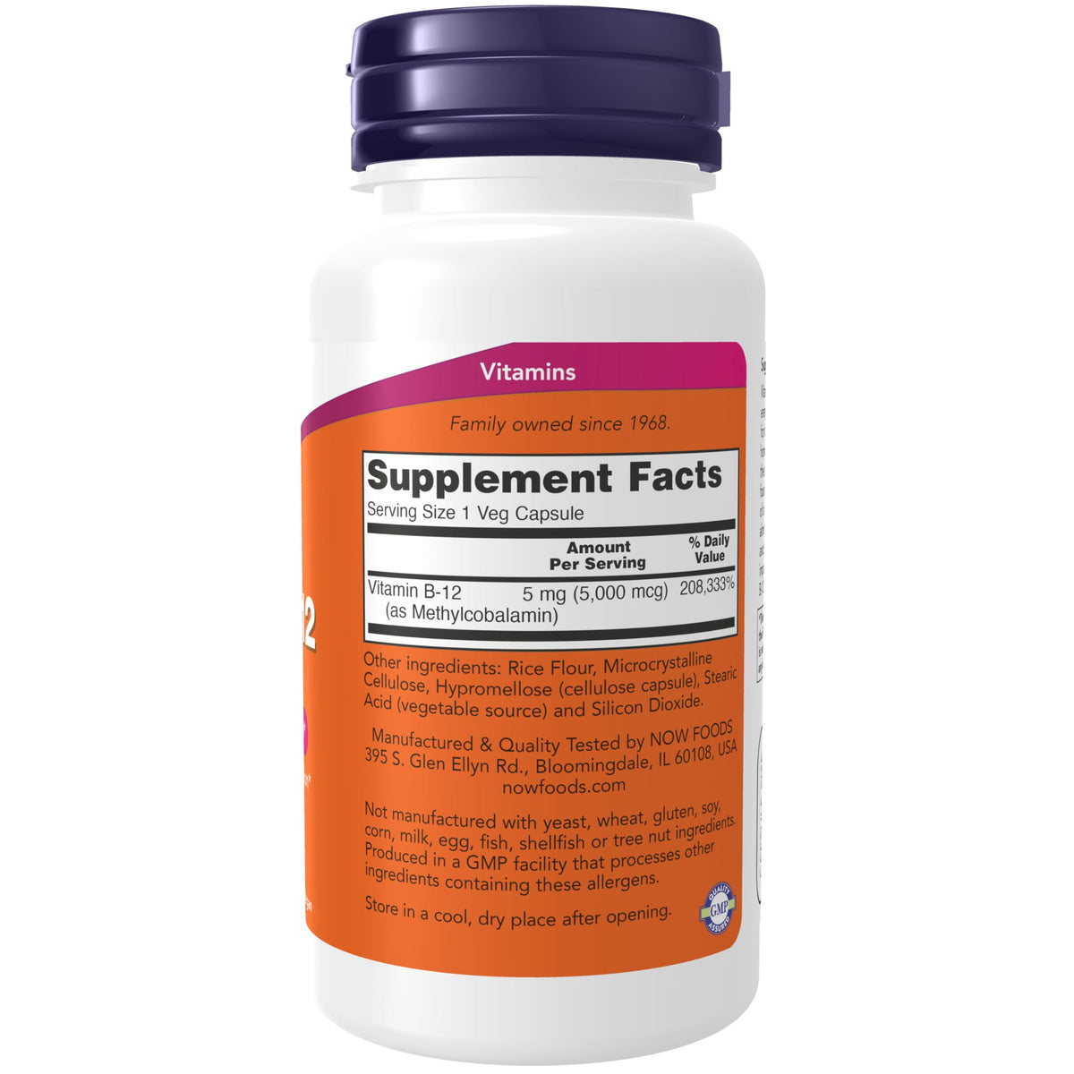 NOW Foods Supplements, Methyl B-12 5000mcg,Methylcobalamin, Hypoallergenic, 90 Veg Capsules