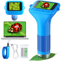 Odatay 1000X Digital Kids Microscope Kit with 12 Slides & 2" Screen, Blue