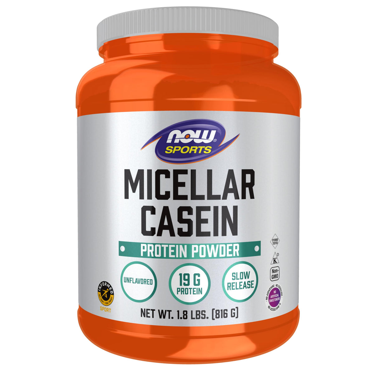 NOW Sports, Casein Protein 19 g, Micellar Casein, Unflavored Powder, 1.8 lb