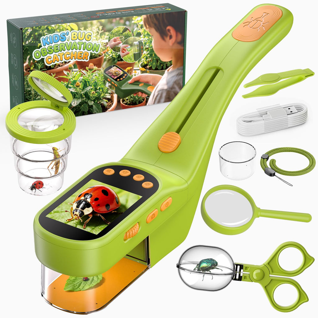 Handheld Microscope for Kids, Outdoor Explorer STEM Toy with Bonus Tools, 2.4" IPS Screen, Ergonomic Grip, Digital Camera, Photo/Video, Magnifier, Science Kit – Gift for Boys & Girls Age 3-12
