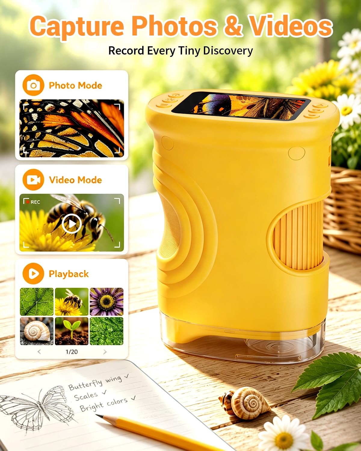 1000X Digital Handheld Microscope for Kids Portable Outdoor Toys & Gifts