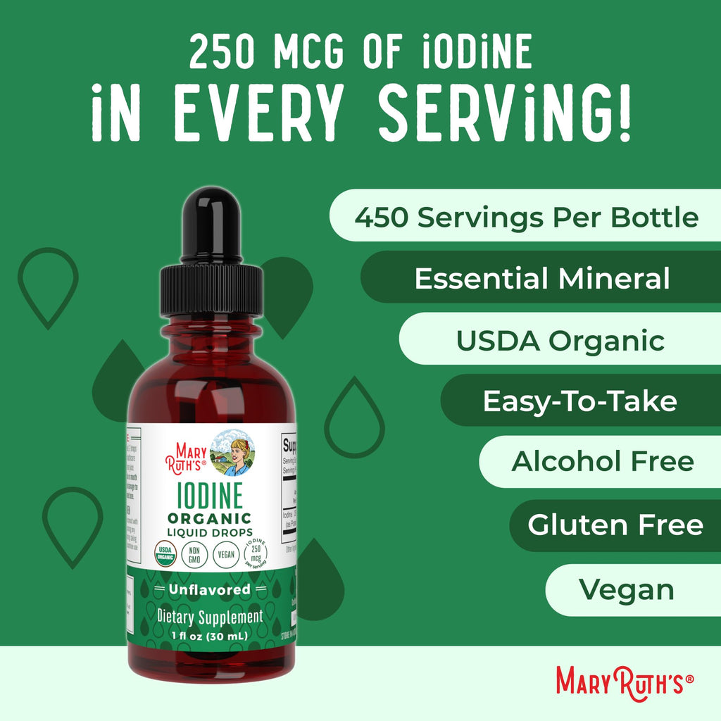 MaryRuth’s USDA Organic Iodine Liquid Drops for Adults, Unflavored, 1 oz