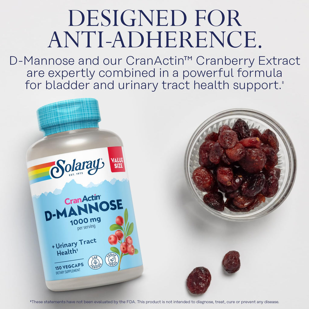 SOLARAY D-Mannose with CranActin Cranberry 400 mg, 150 VegCaps