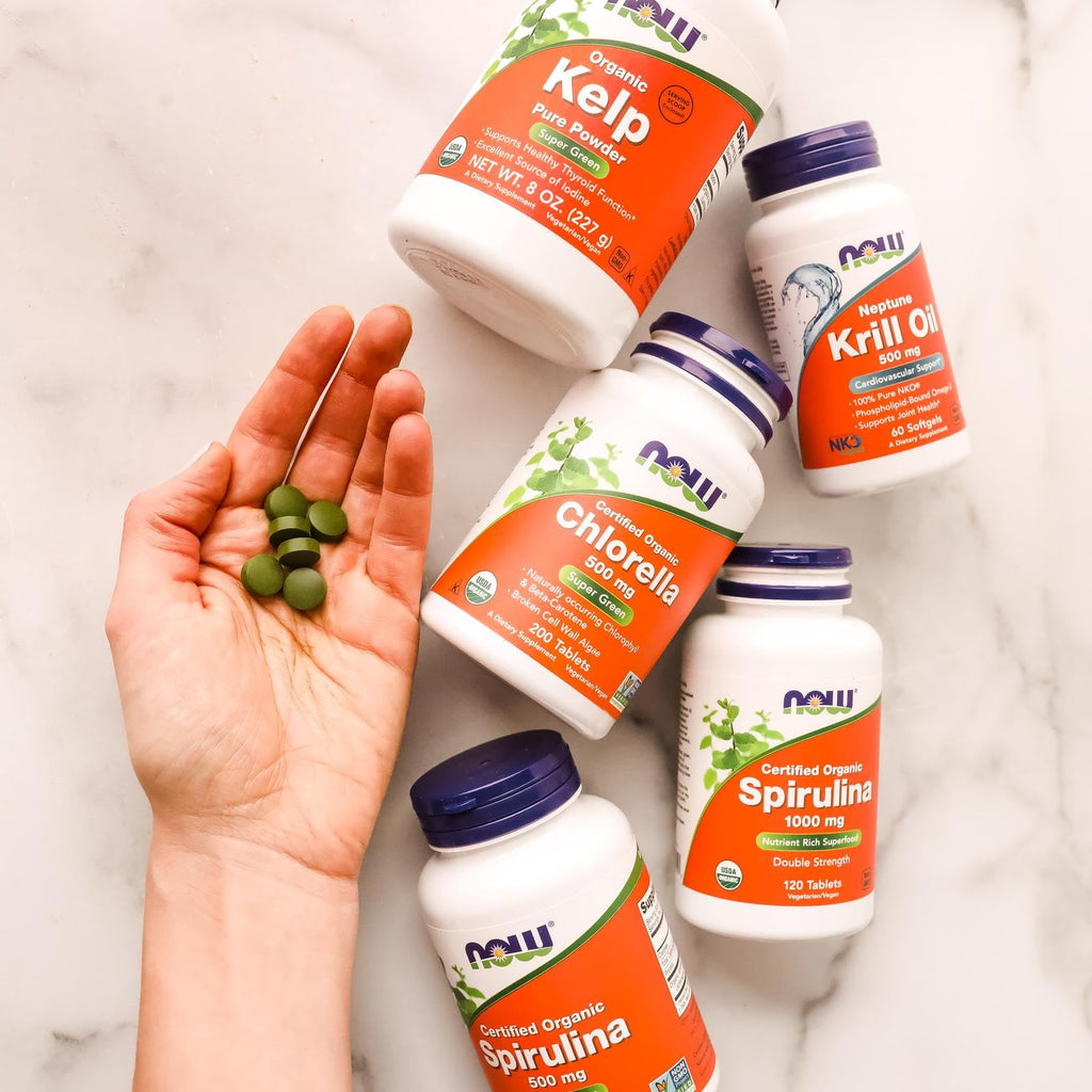 NOW Foods Supplements, Organic Chlorella 500 mg with naturally occurring Chlorophyll, Beta-Carotene, mixed Carotenoids, Vitamin C, Iron and Protein, 200 Tablets