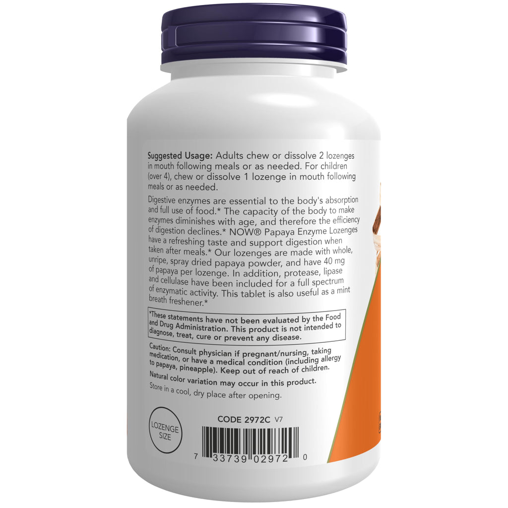 NOW Foods Supplements, Papaya Enzyme with Mint and Chlorophyll, 360 Chewable Lozenges