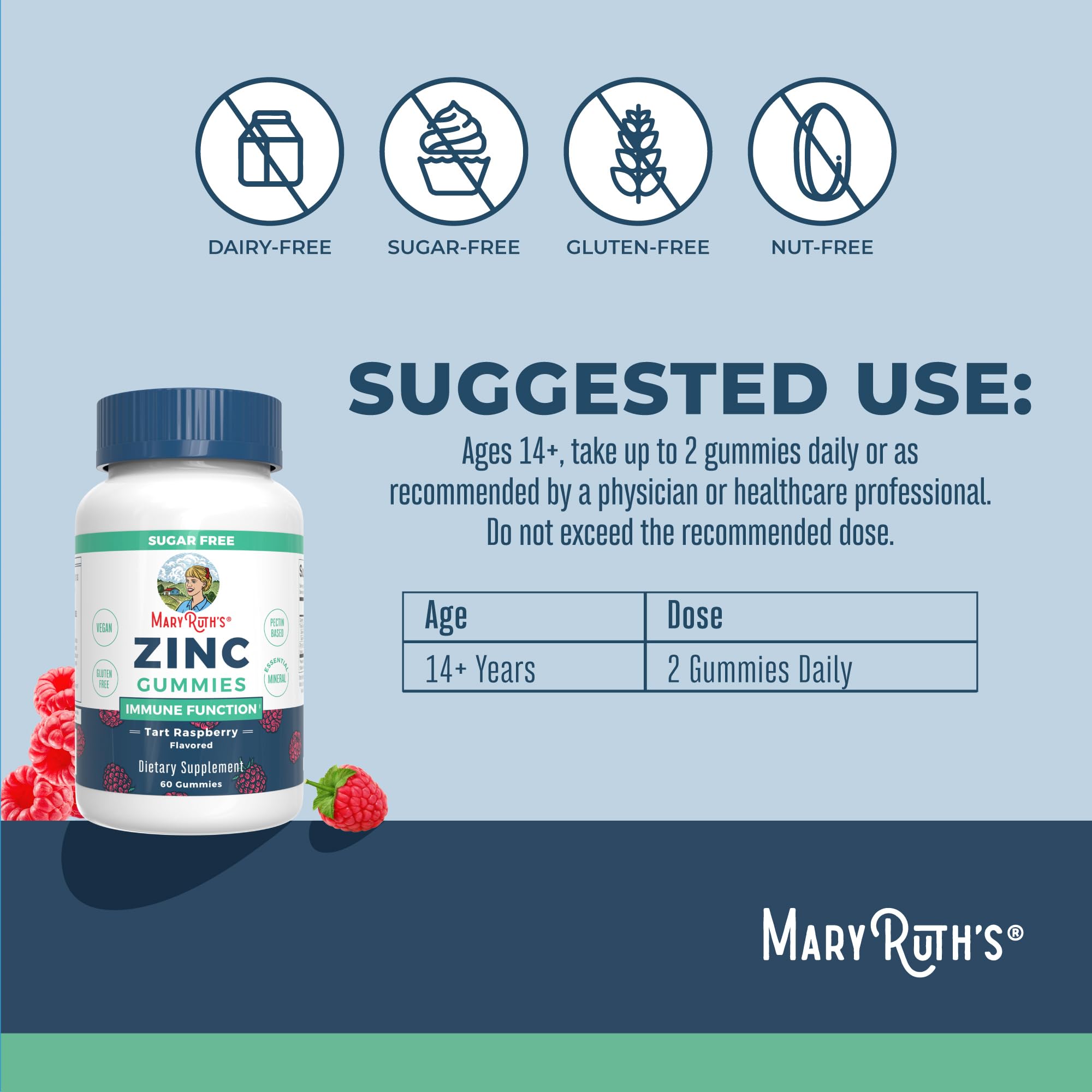 MaryRuth's Zinc Gummies, Zinc Supplements, Vegan, Pectin Based, 30 Servings