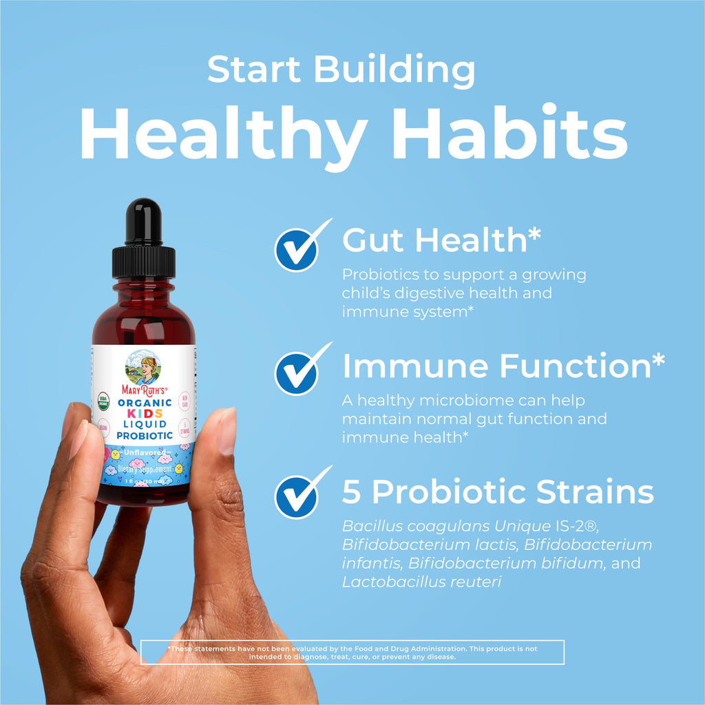 MARYRUTH'S USDA Organic Kids Liquid Probiotic, Unflavored, 1 oz