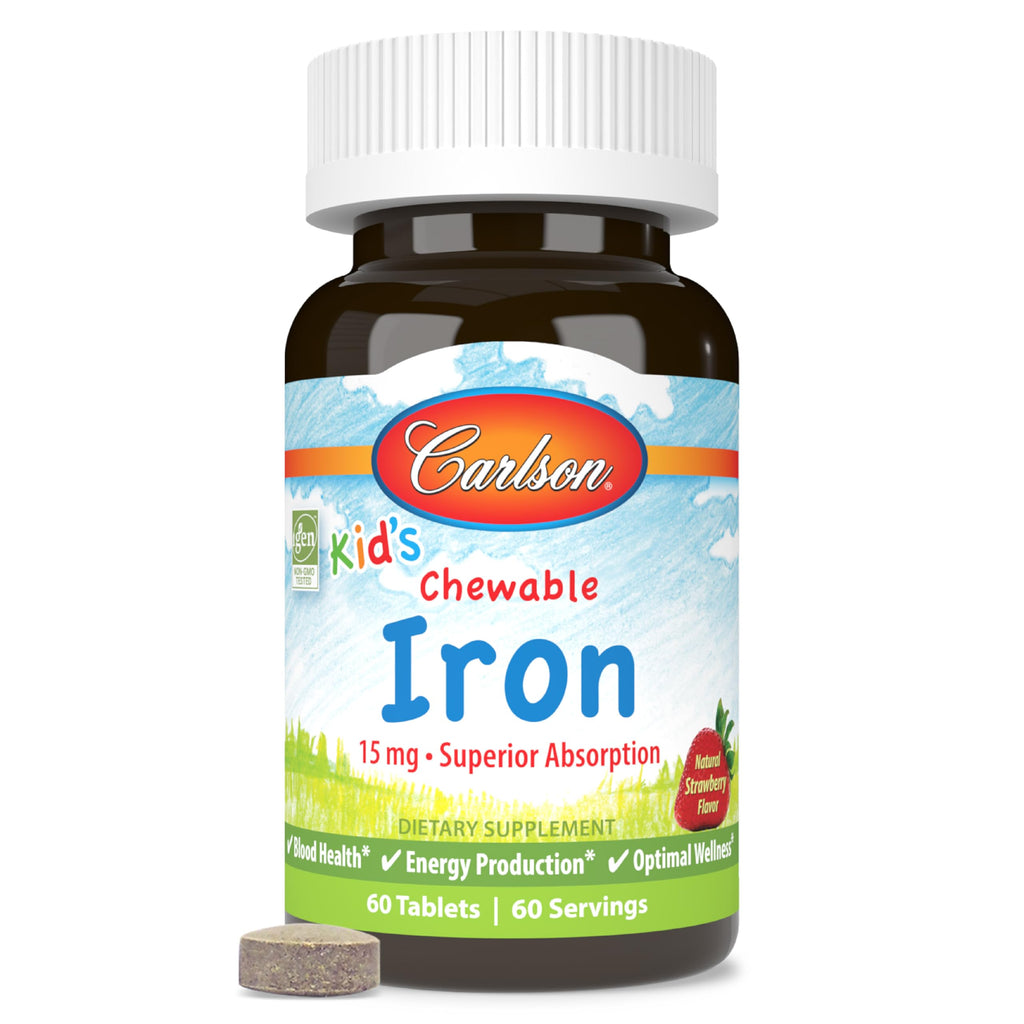 Carlson Kid's Chewable Iron, 15 mg, Energy Production, 60 Chewable Tablets