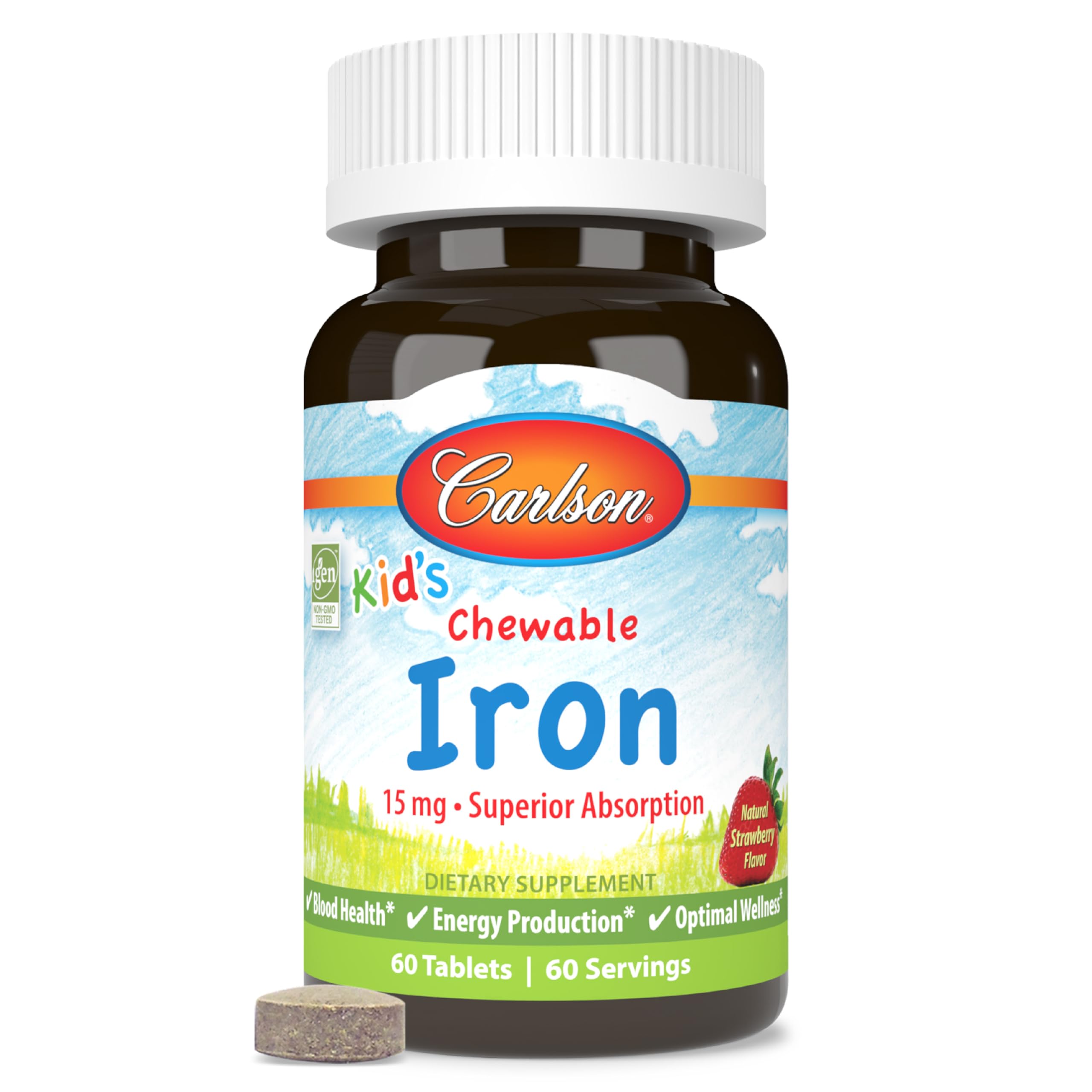 Carlson Kid's Chewable Iron, 15 mg, Energy Production, 60 Chewable Tablets