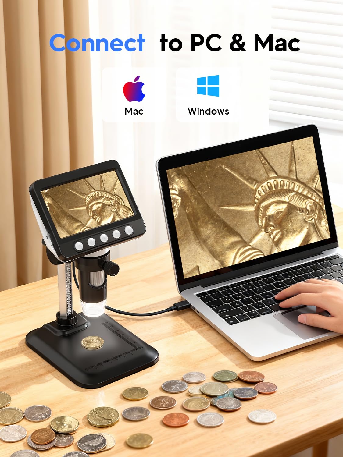 WKR Coin Microscope, 4.3" LCD USB Digital 1000X 1080P Coin Magnifier
