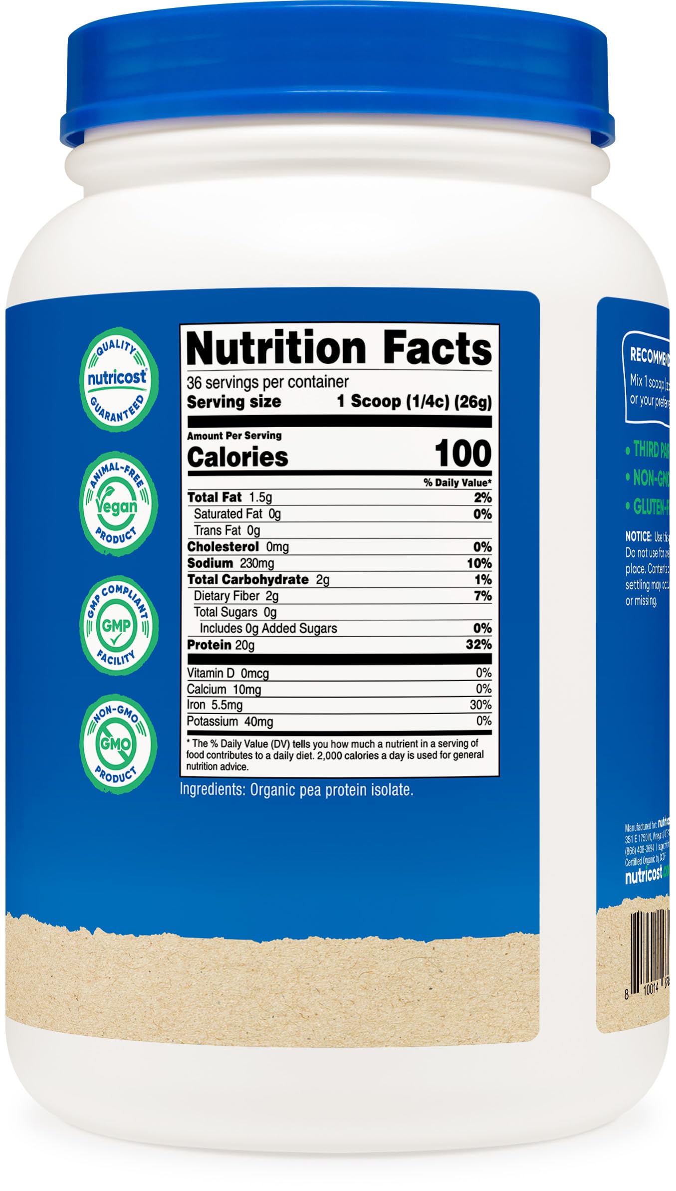 Nutricost Organic Pea Protein Isolate Powder (2LBS) - Unflavored, Certified USDA Organic, Protein from Plants, Vegetarian Friendly, Gluten Free, Non-GMO