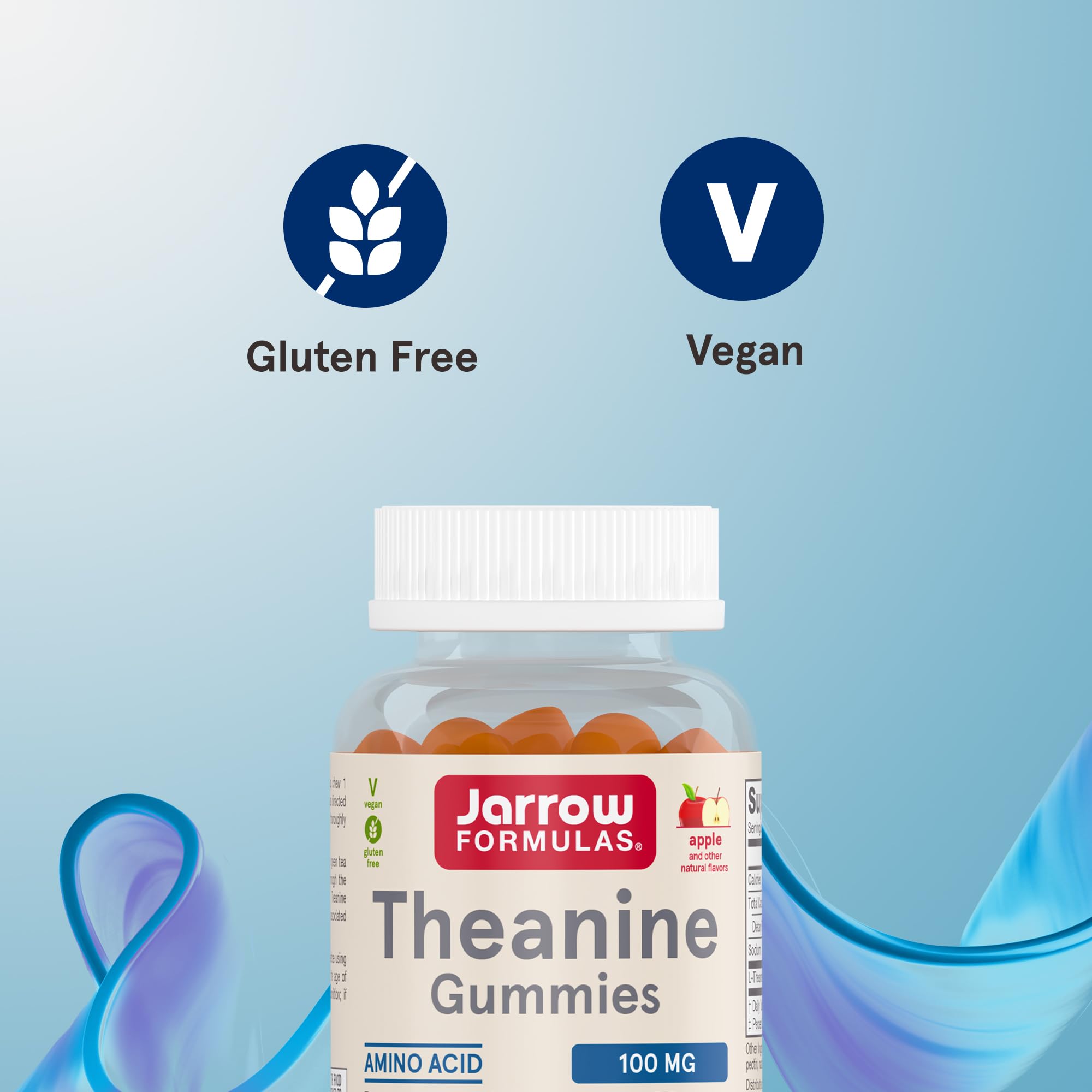 Jarrow Formulas® Theanine 100 mg Gummies, Dietary Supplement That Promotes Calmness, 60 Apple-Flavored Gummies, 60 Day Supply