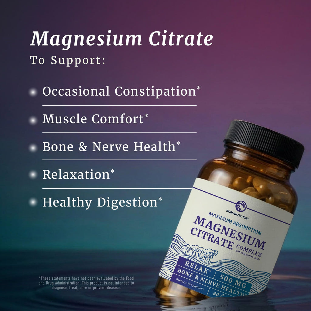 Magnesium Citrate Complex 500 MG for Constipation, Digestion, Calm & Relaxation Support | High Absorption Magnesium Supplement | Citrato de Magnesio | Non-GMO Soy-Free | 60 Mag Citrate Capsules