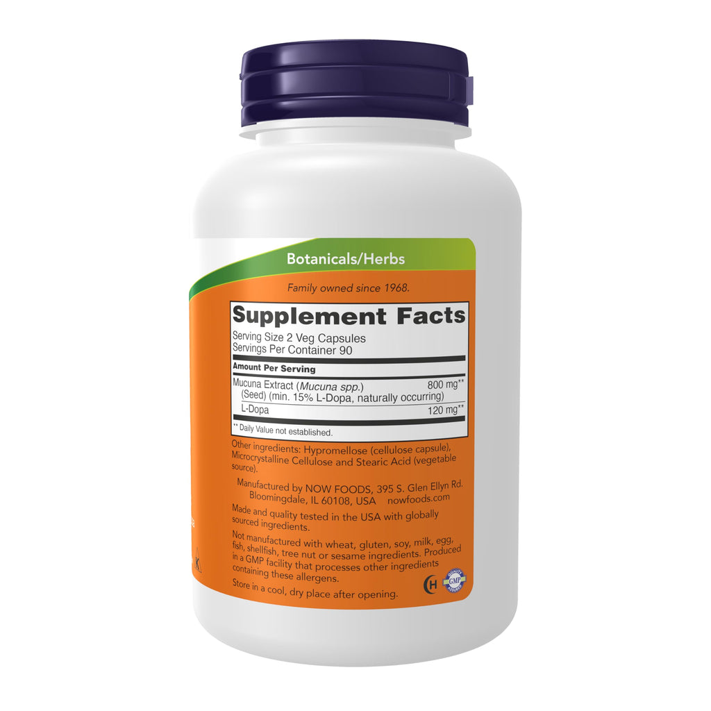NOW Supplements, DOPA Mucuna, Standardized Mucuna Extract, 180 Veg Caps