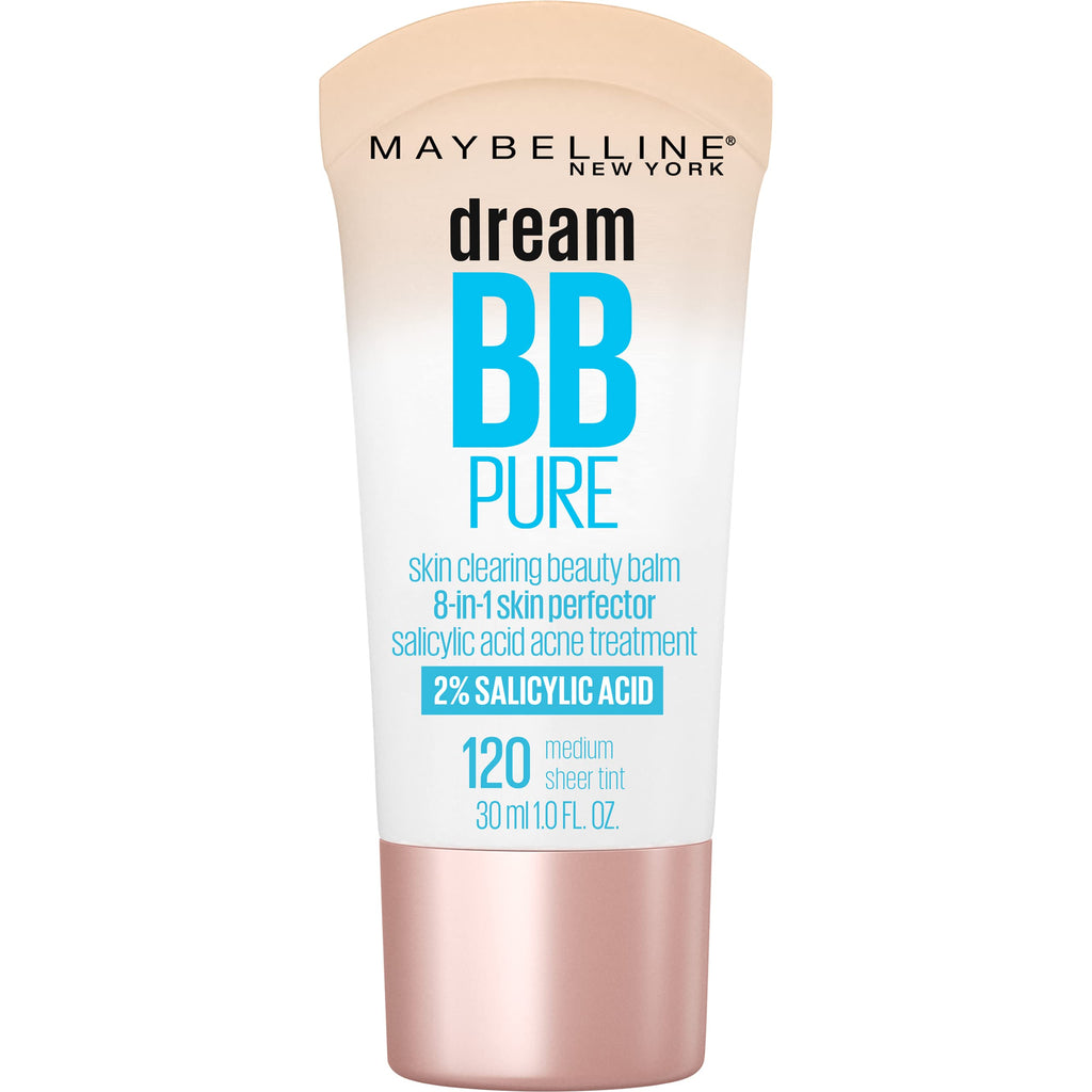 Maybelline Dream Pure Skin Clearing BB Cream, 8-in-1 Skin Perfecting Beauty Balm With 2% Salicylic Acid, Sheer Tint Coverage, Oil-Free, Medium, 1 Count