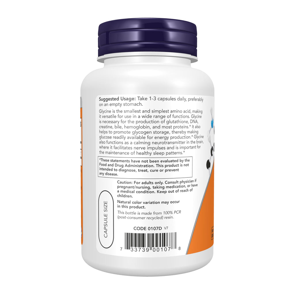 NOW Foods Supplements, Glycine 1,000 mg Free-Form, 100 Veg Capsules