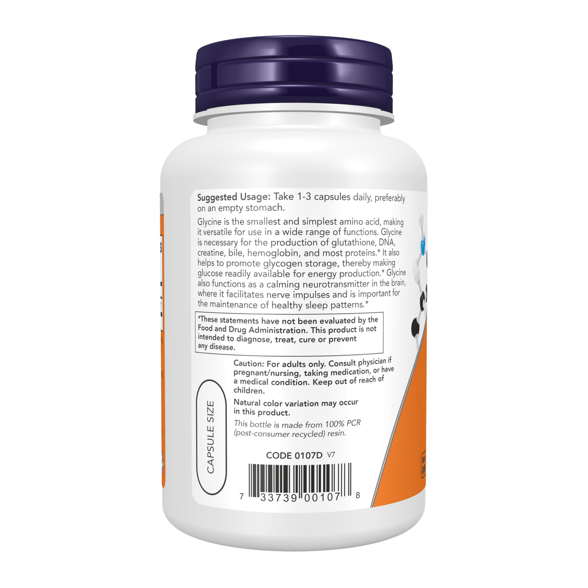 NOW Foods Supplements, Glycine 1,000 mg Free-Form, 100 Veg Capsules