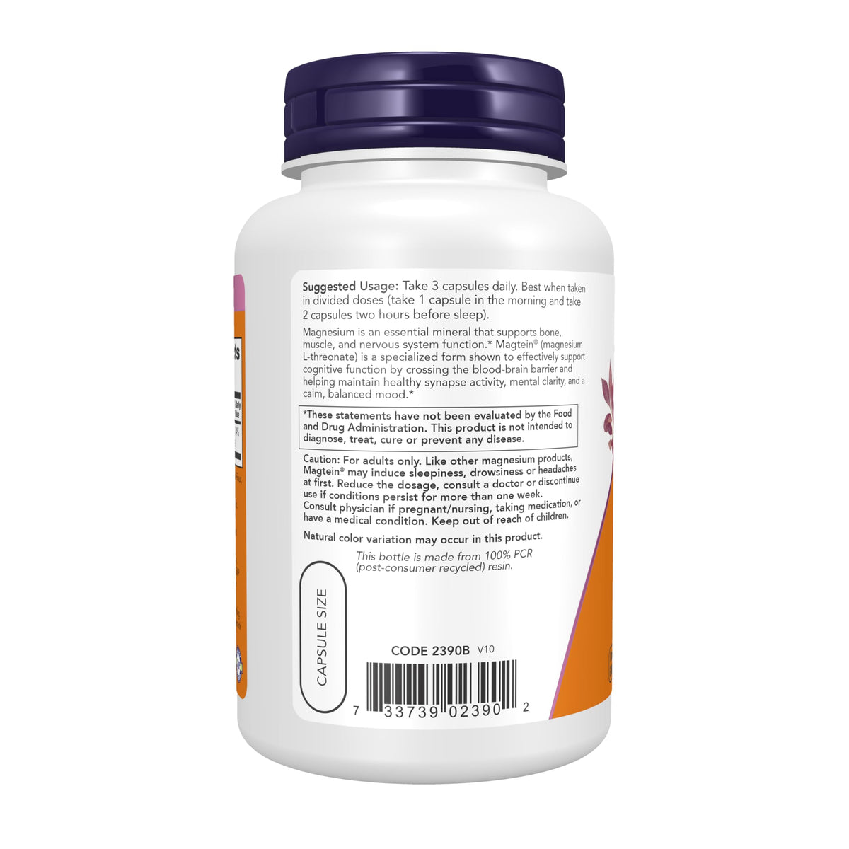 NOW Foods Supplements, Magtein™ with patented form of Magnesium (Mg), 90 Veg Capsules