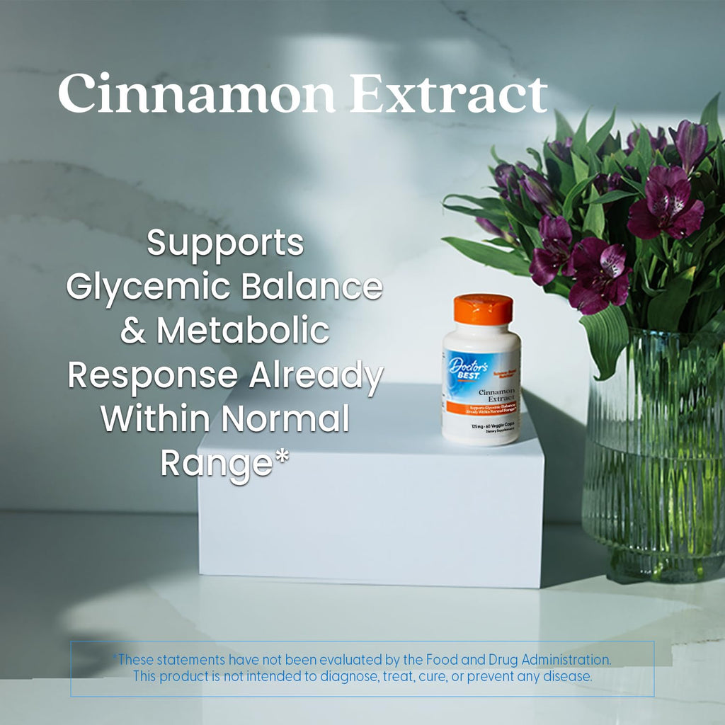 Doctor's Best Cinnamon Bark Extract Capsules - Cinnamon Supplement 500 mg with CinSulin for Men & Women, Supports Glycemic Balance & Metabolic Response Within Normal Range, Gluten Free - 120 Veg Caps