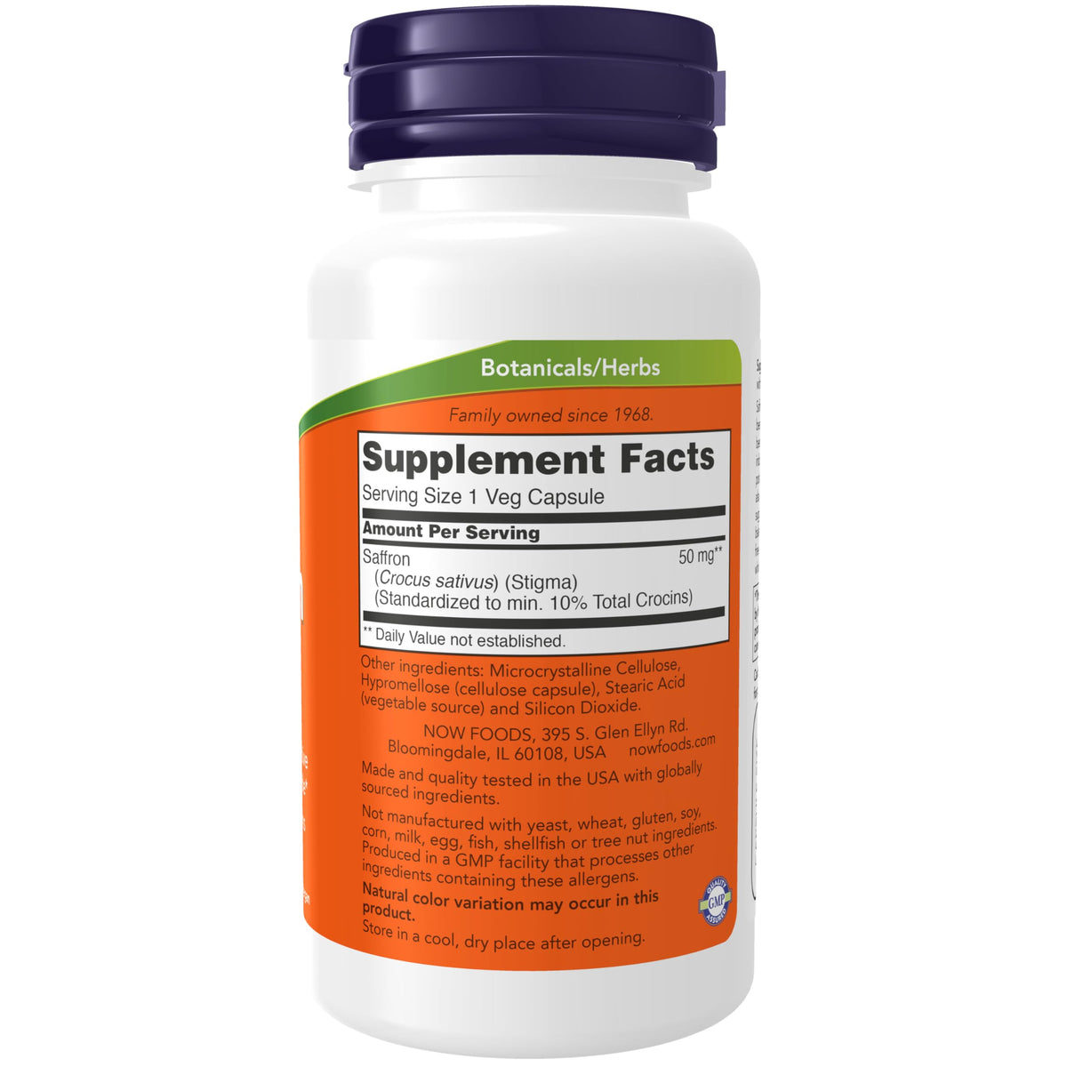 NOW Supplements, Saffron Whole Herb 50 mg with 10% Crocins, 60 Veg Capsules