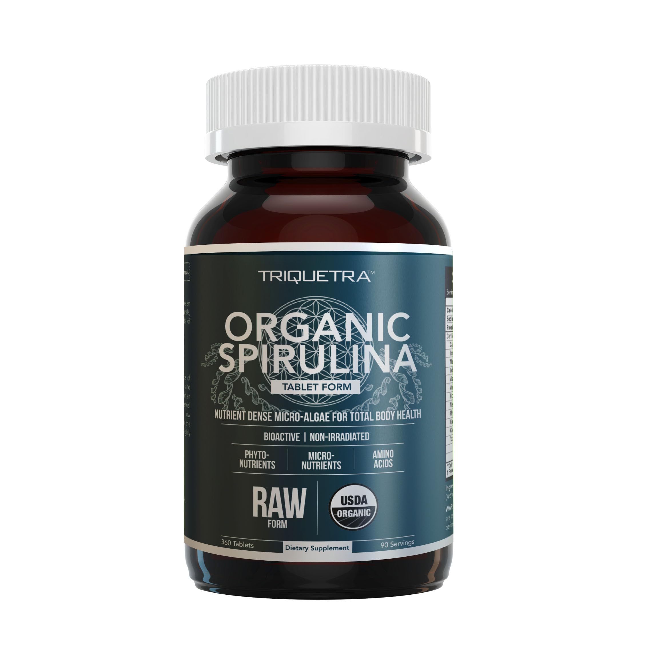 Organic Spirulina Tablets (360 Tablets) - Made with Parry® Spirulina, The Best Spirulina in the World, Highest Nutrient Density - Non-Irradiated, 3 Organic Certifications (90 Servings)