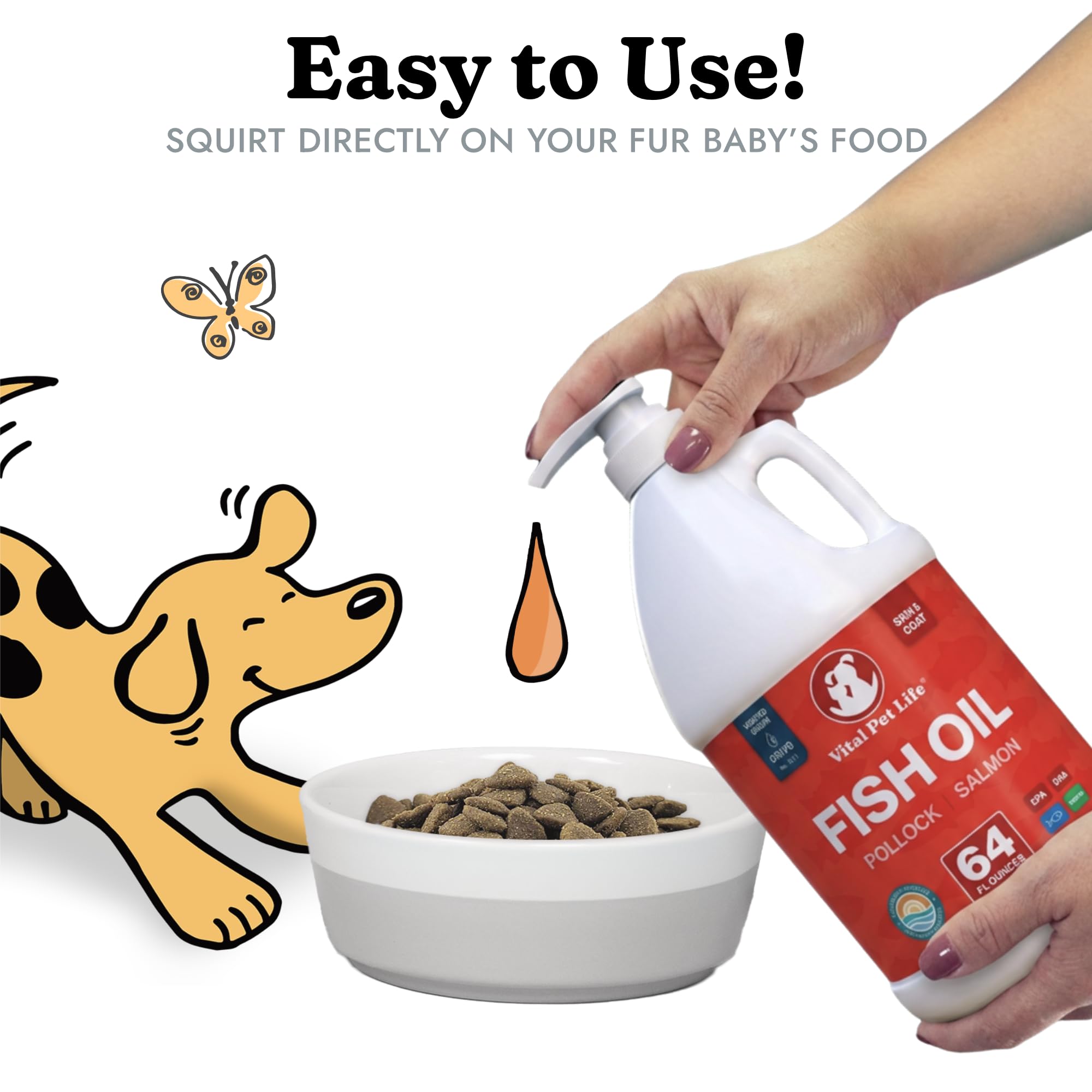 Fish Oil for Dogs, Healthy Skin & Coat Salmon Pollock Liquid Omega 3, 64 oz