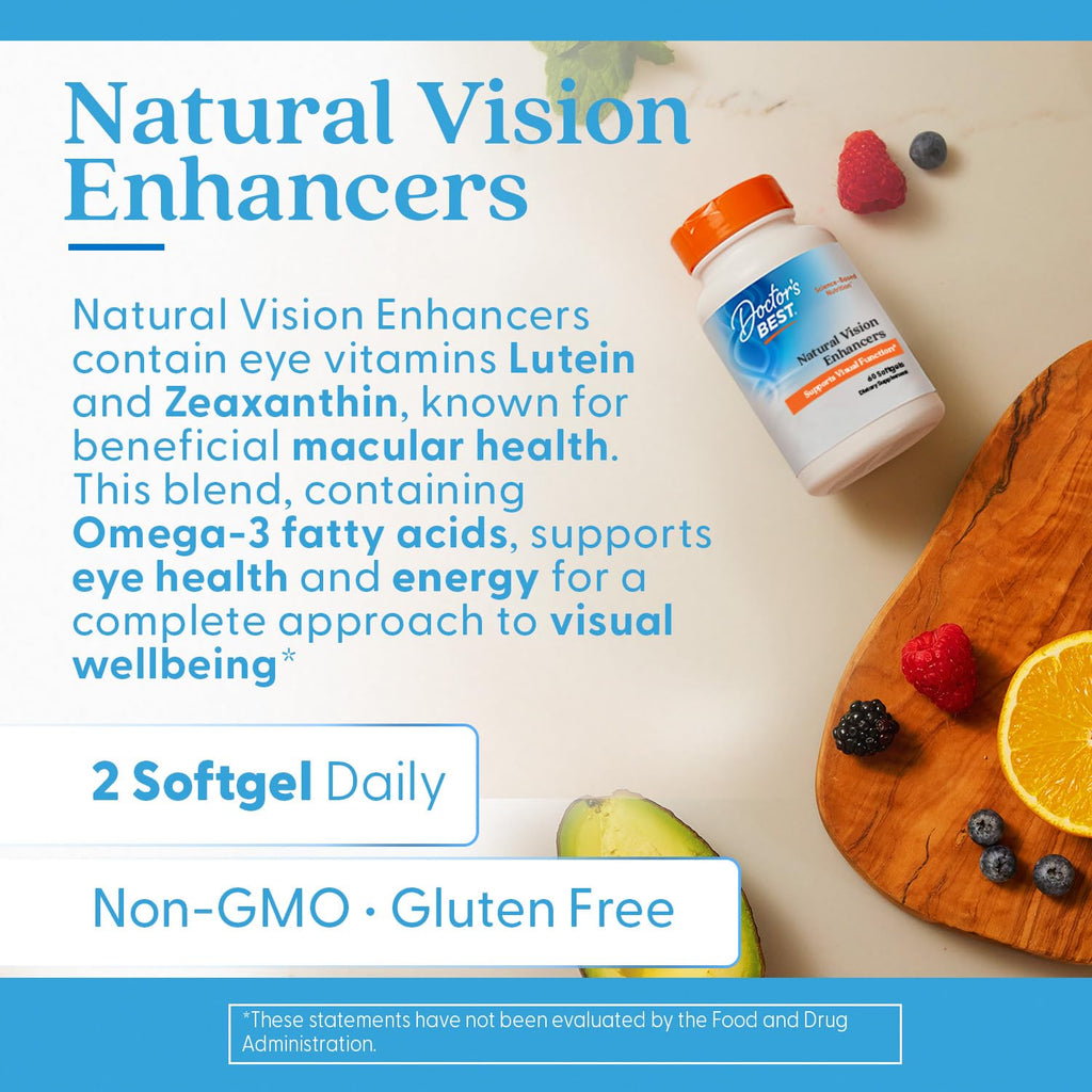 Doctor's Best Natural Vision Enhancers for Men & Women - Lutein and Zeaxanthin Supplement with Fish Oil, Eye Health Support Supplement for Adults, Protects Eyes from Blue Light, Non GMO - 60 Softgels