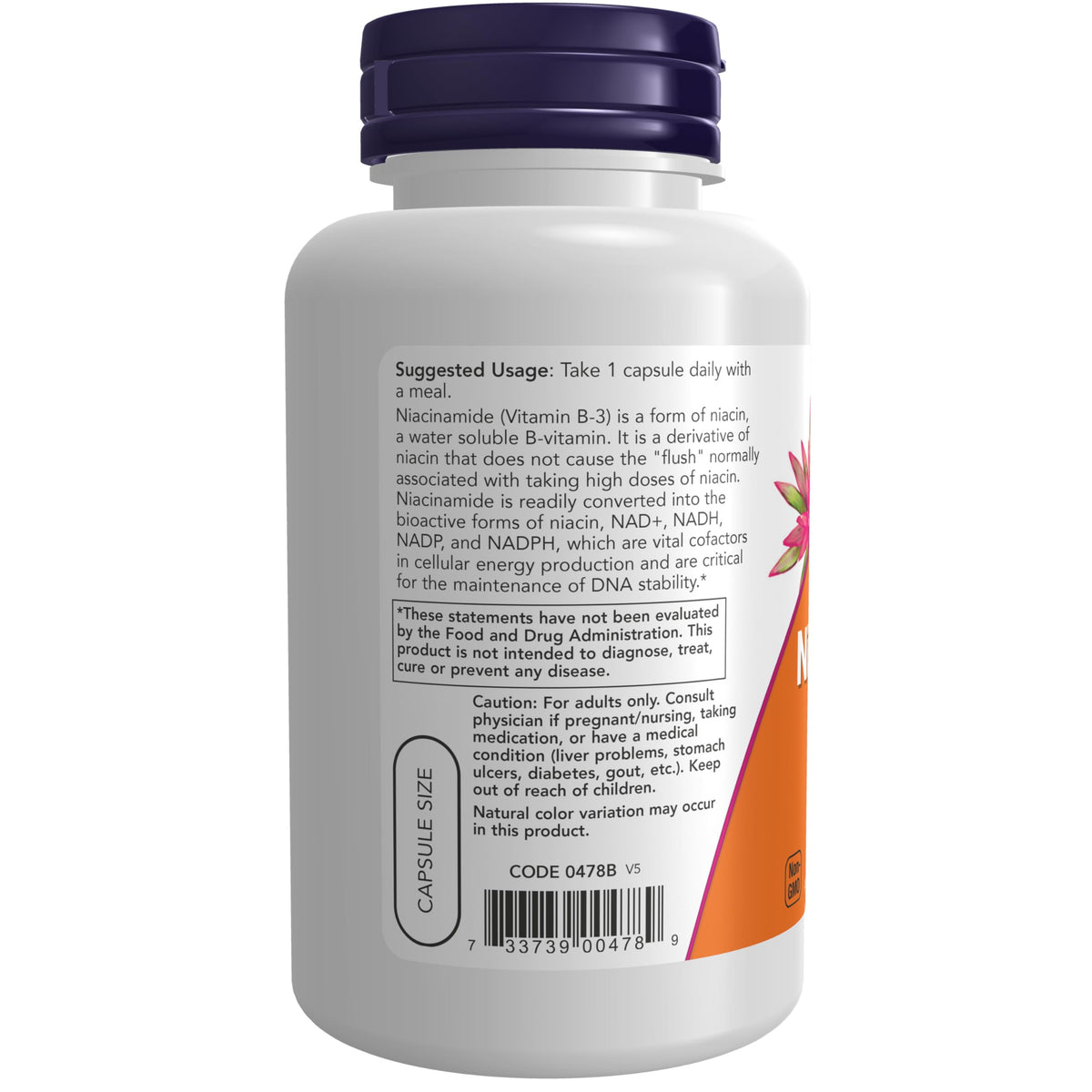 NOW Foods Supplements, Niacinamide (Vitamin B-3) 500 mg, 100 Veg Capsules