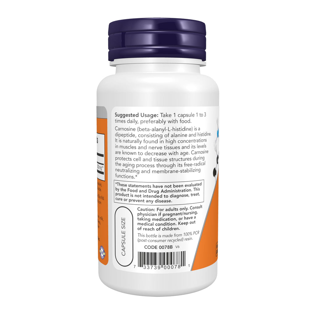 NOW Supplements, L-Carnosine 500 mg, 50 Veg Caps