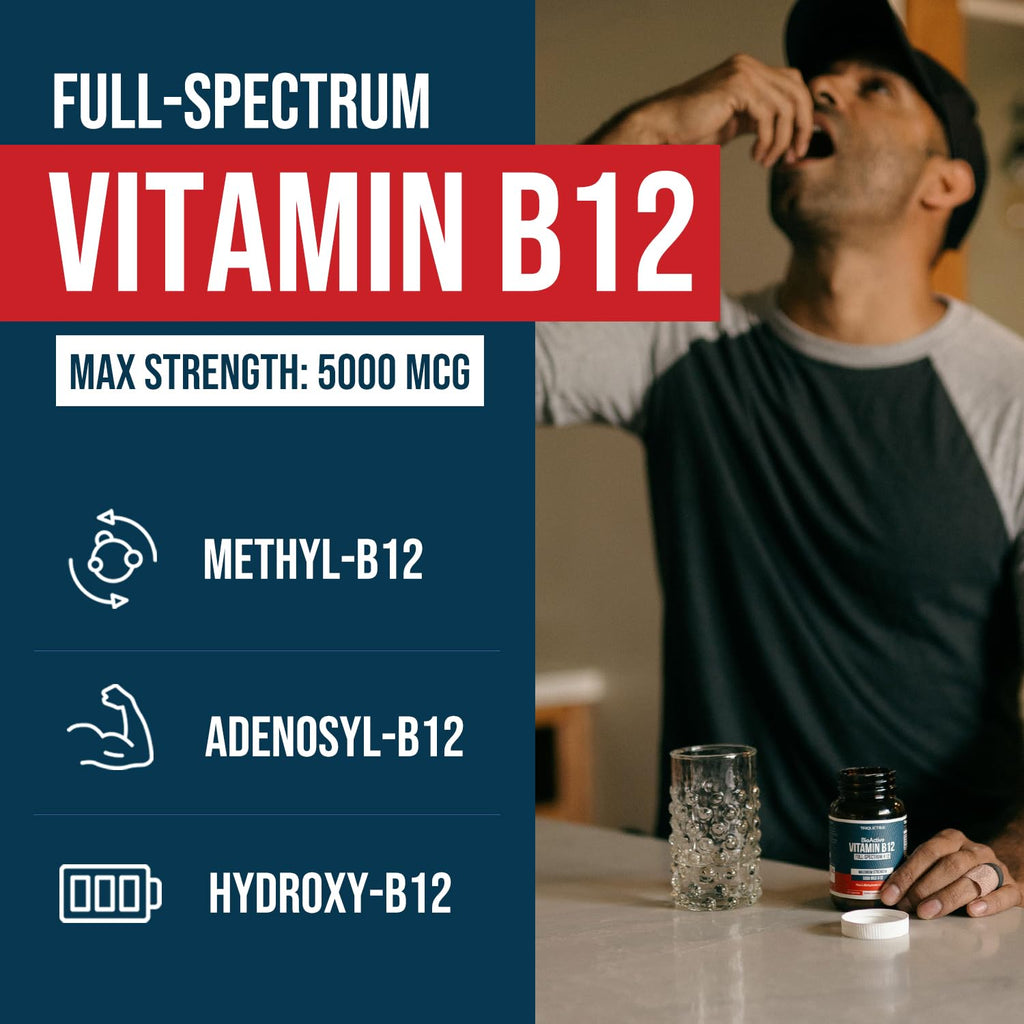 Triquetra Health Vitamin B12 5000mcg Complex, Methylated Methylcobalamin for Women & Men with Hydroxocobalamin, & Adenosylcobalamin, Supports Energy, Metabolism & Mood, Vegan, Non-GMO (60 Servings)