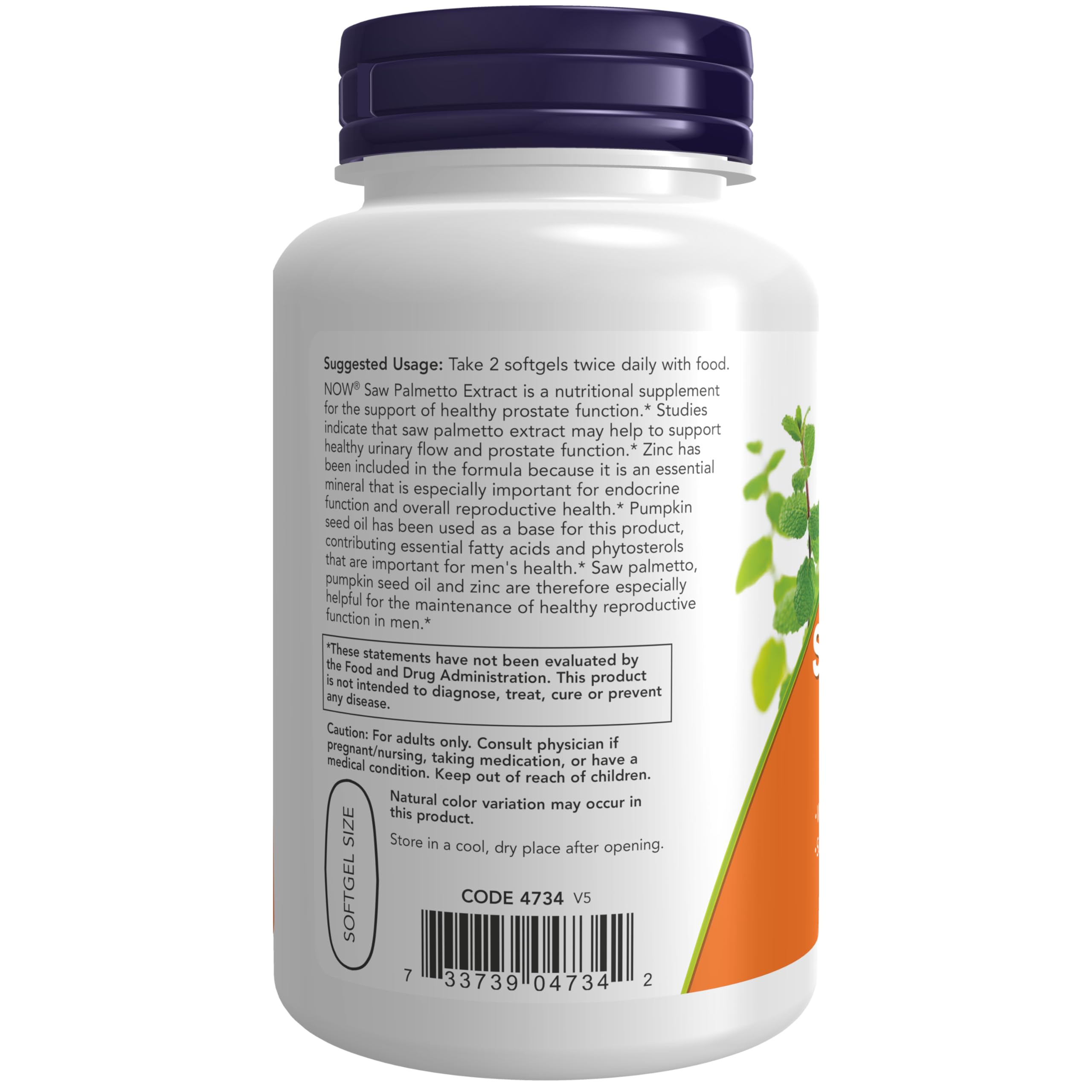 NOW Foods Supplements, Saw Palmetto Extract with Pumpkin Seed Oil and Zinc, Men's Health*, 90 Softgels