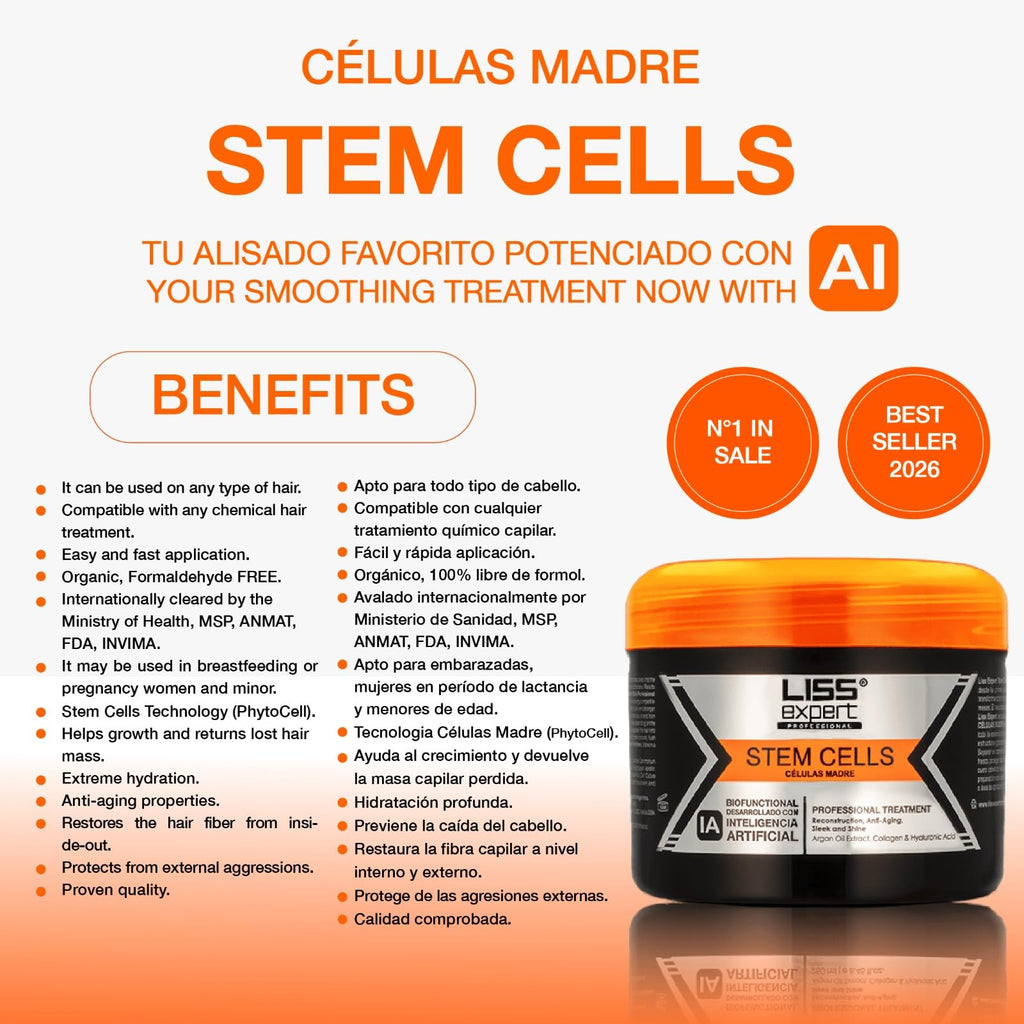 Liss Expert Stem Cells Smoothing Treatment – Organic Keratin & Argan Oil – for Frizz-Free Repair & Shine – Professional Straightening(250 ml-Shoulder Length)