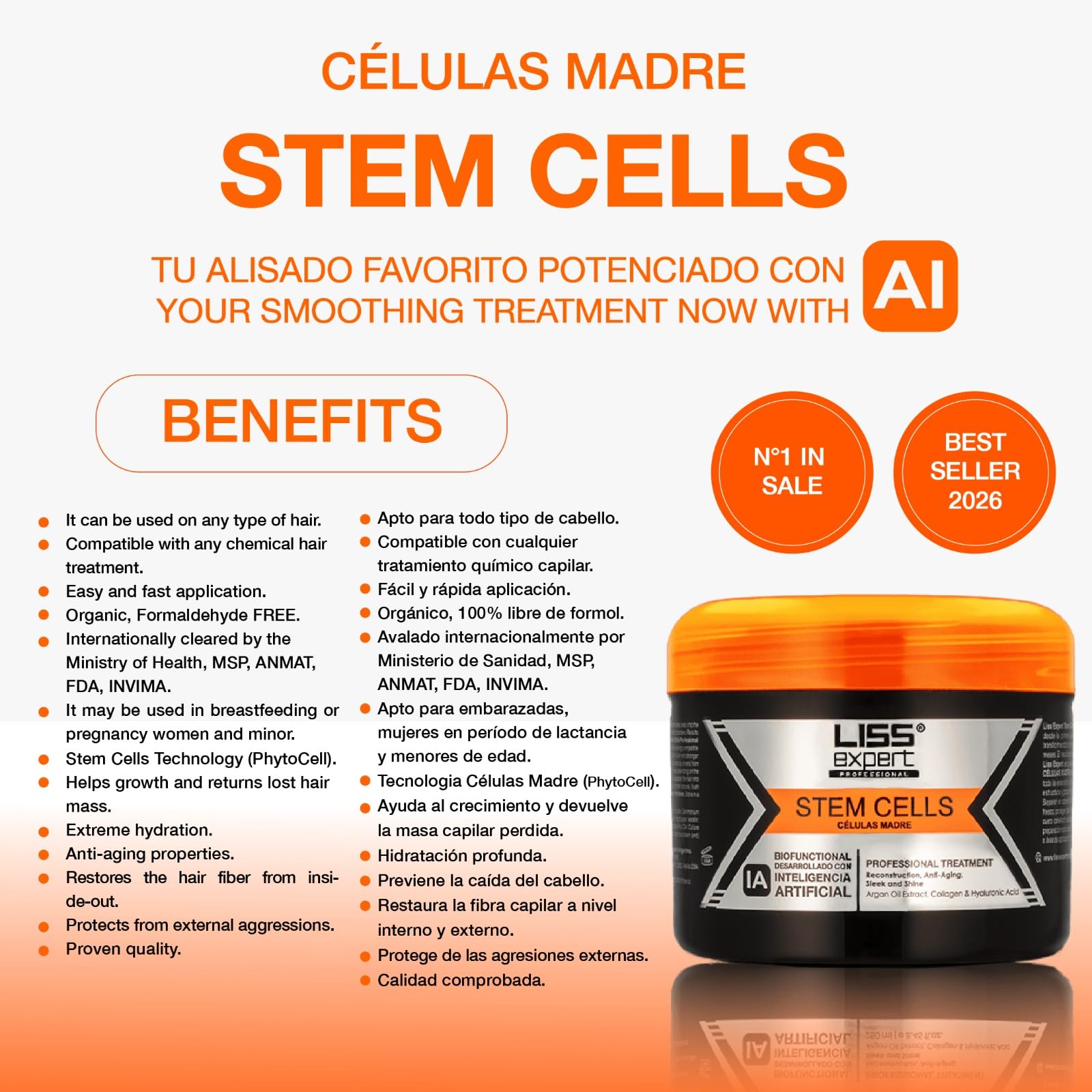 Liss Expert Stem Cells Smoothing Treatment – Organic Keratin & Argan Oil – for Frizz-Free Repair & Shine – Professional Straightening(250 ml-Shoulder Length)