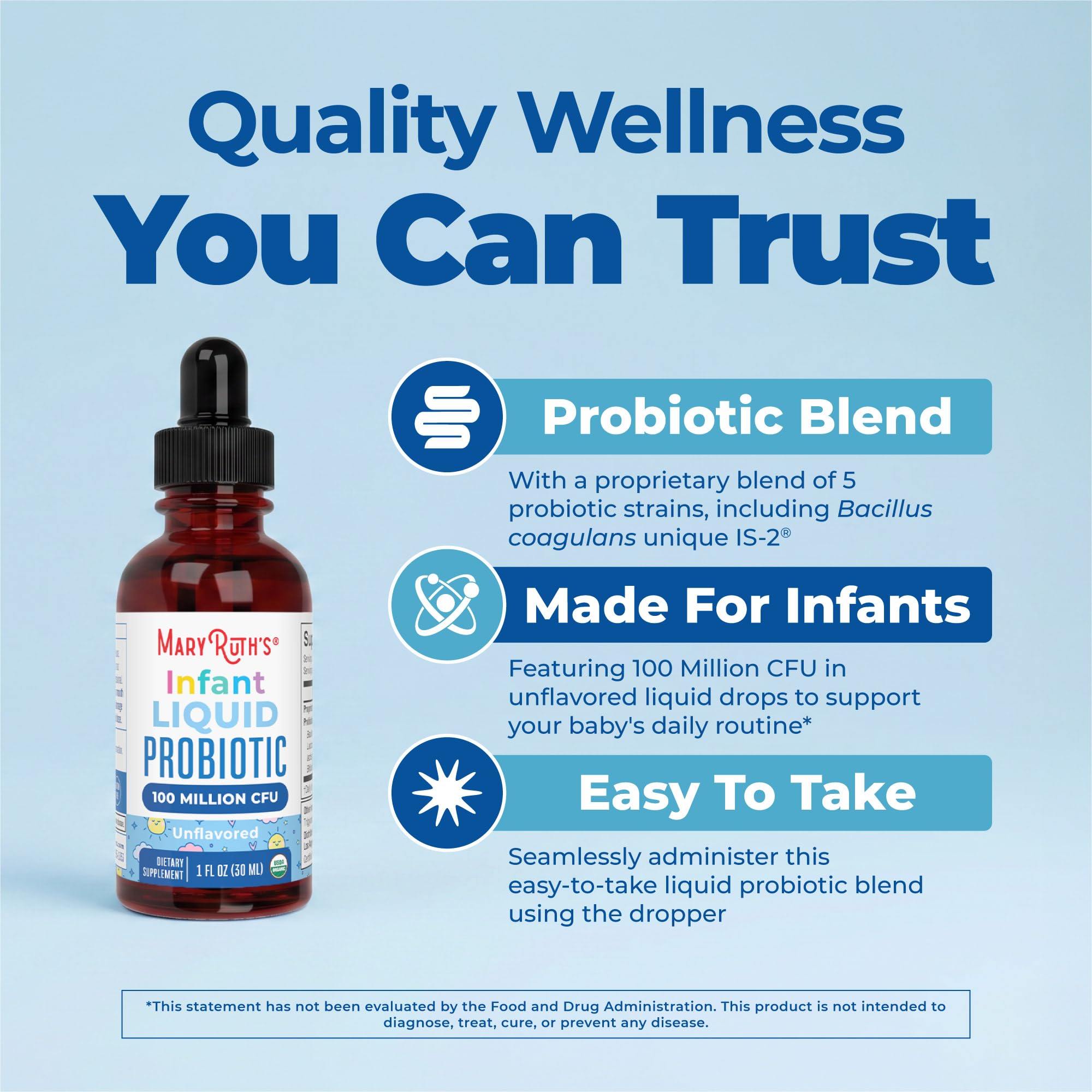 MARYRUTH'S Organic Infant Liquid Probiotic for Ages 6-12 Months, Vegan, 1oz