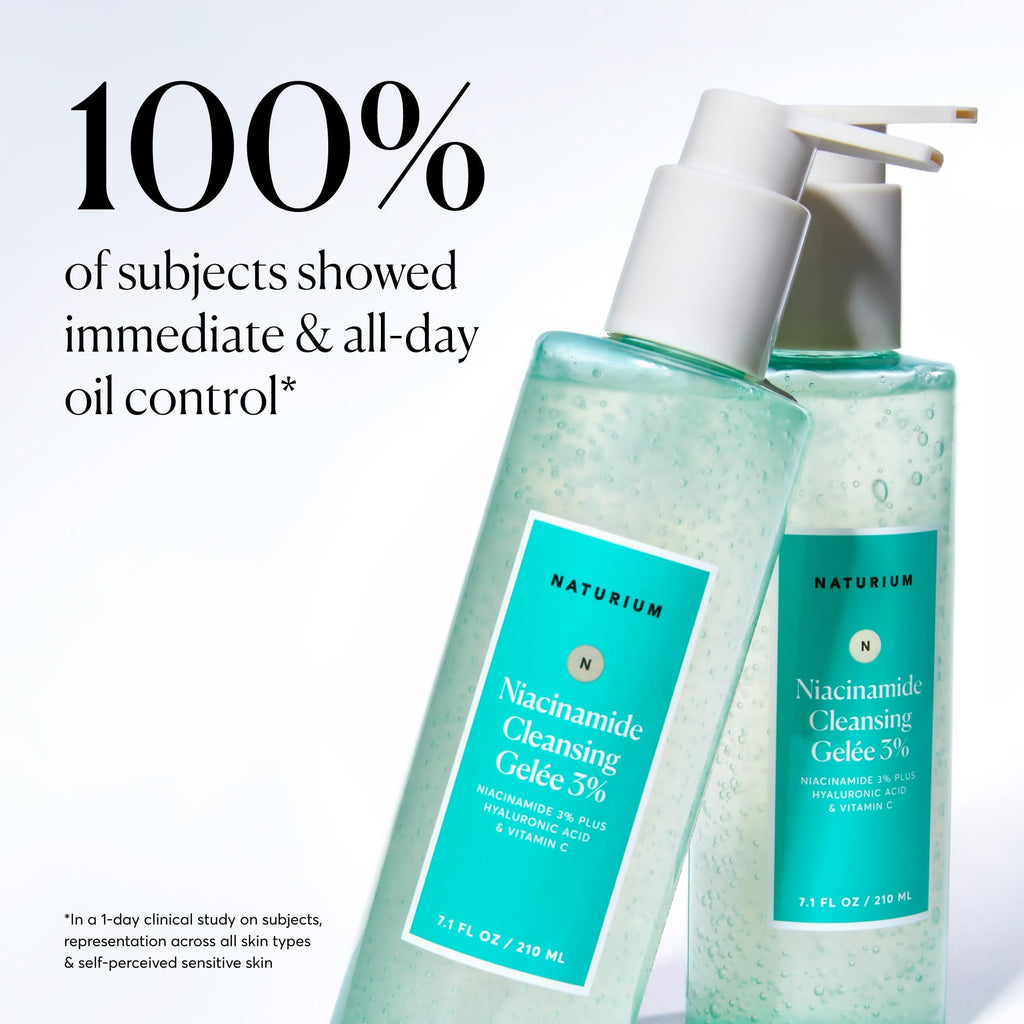 Naturium Niacinamide Cleansing Gelée 3% Plus Hyaluronic Acid & Vitamin C, Gentle & Smoothing Face Wash, 7.1 oz