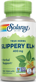 SOLARAY Slippery Elm Bark Capsules (Ulmus Rubra) 400 mg - Soothing Herbal Support with Mucilage - Vegan, Lab Verified - 100 Servings, 100 VegCaps