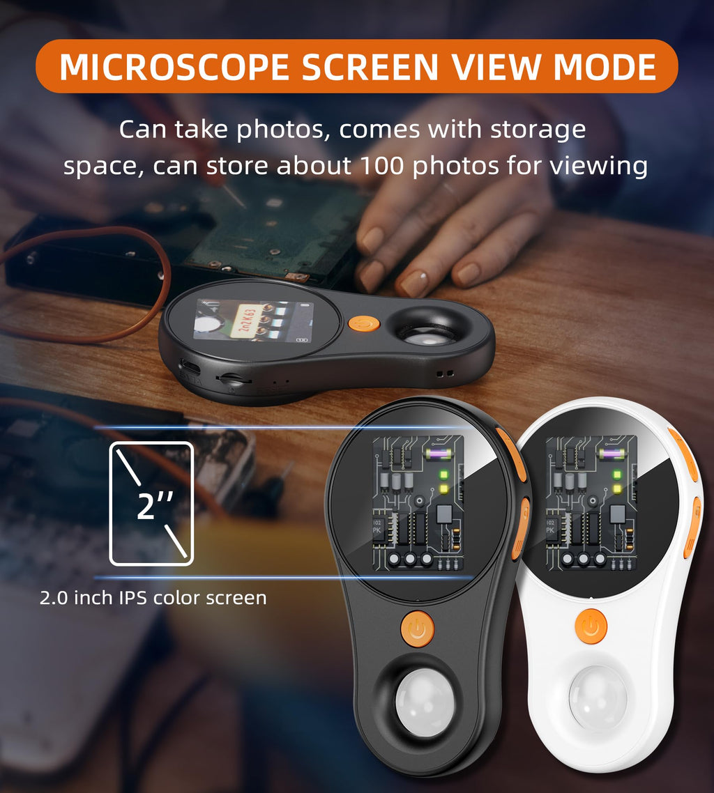 Digital Microscope Handheld 2.0 inch IPS Color Screen,Portable Digital Magnifying Glass 500x,Marco Microscopes,uilt-in 8LED Lights,USB Compatible with PC Windows, Mac OS (Pearl White)
