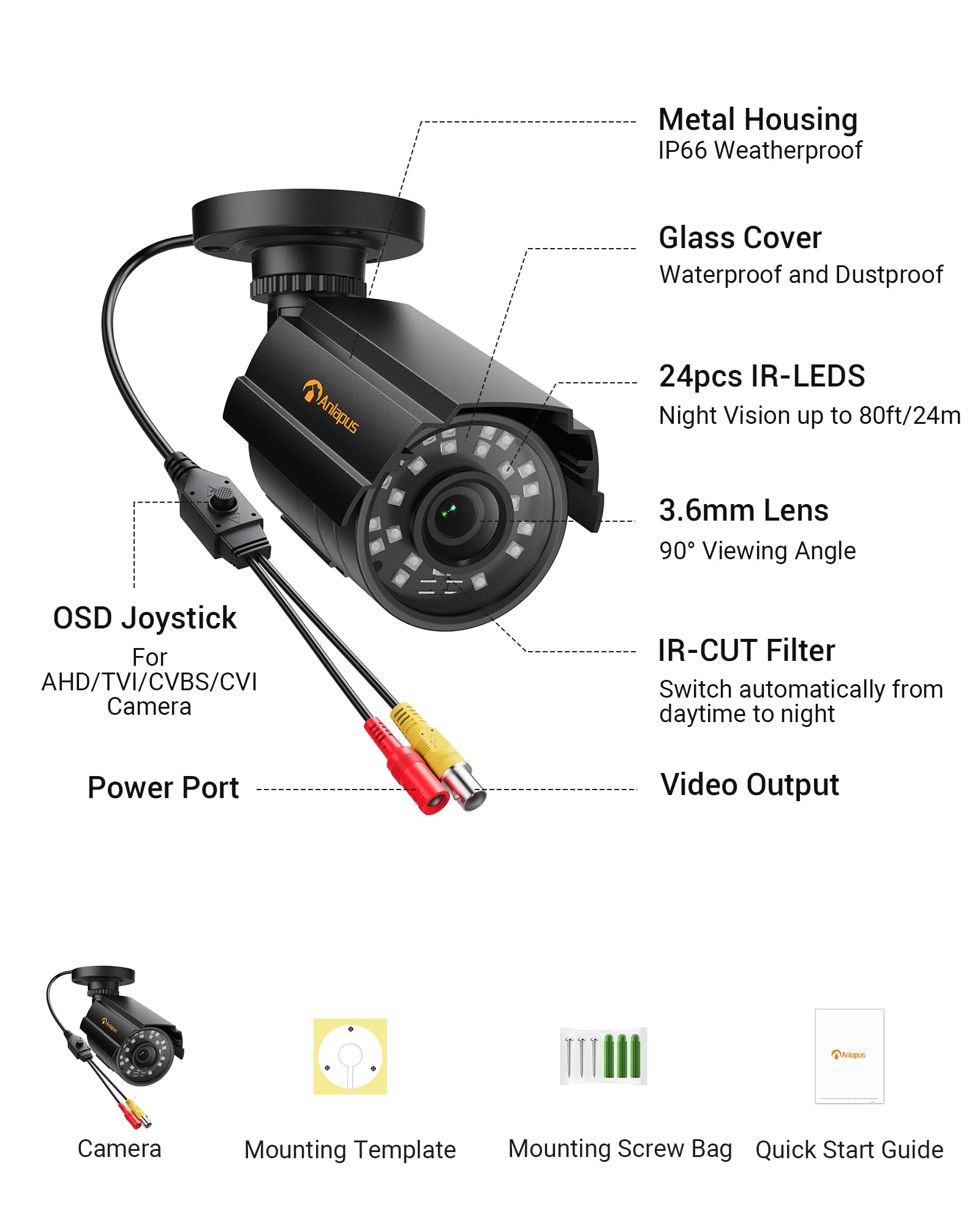 Anlapus 1080P Hybrid 4-in-1 Security Camera, Indoor Outdoor CCTV Bullet Cam