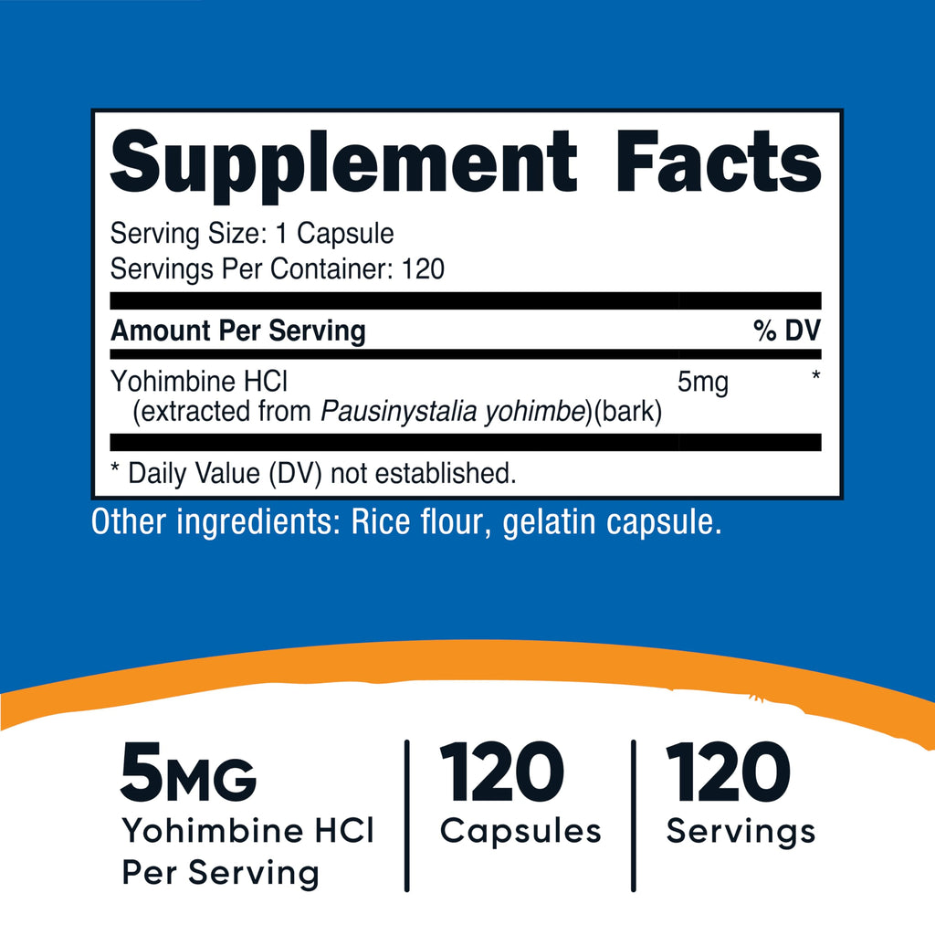 Nutricost Yohimbine HCl 5mg, 120 Capsules - Gluten Free and Non-GMO