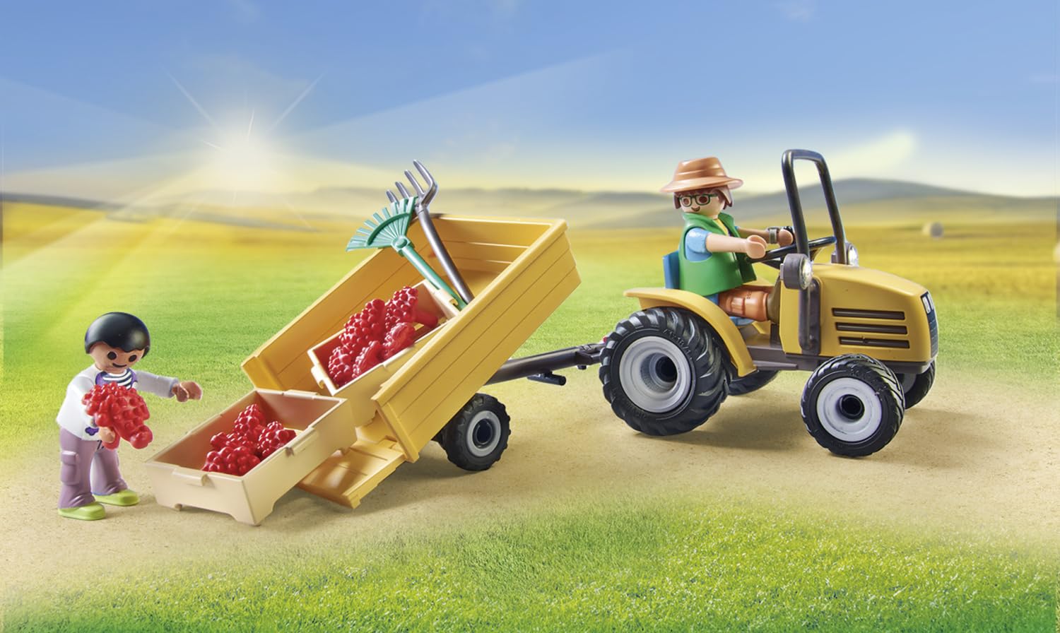 PLAYMOBIL Country 71442 Tractor with Trailer and Tank, Fresh Harvest on the Farm, Learning about the Environment, Imaginative and Fun Role Playing, Toys for Kids Ages 4 and Up