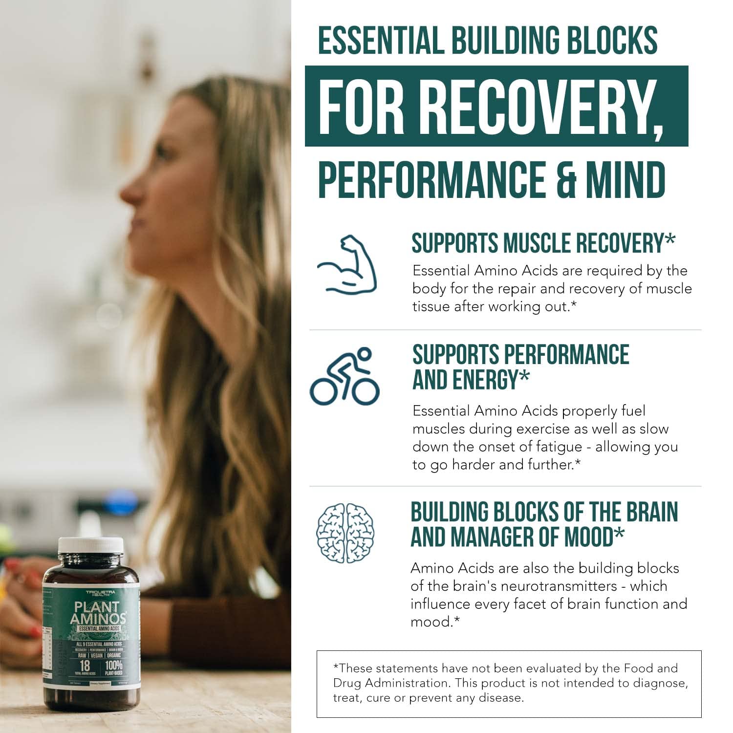Plant Aminos Organic Essential Amino Acid Supplement (EAAs) & BCAA - 100% Plant-Based Raw, Vegan - All 9 Essential Amino Acids with 18 Total Amino Acids (360 Tablets)