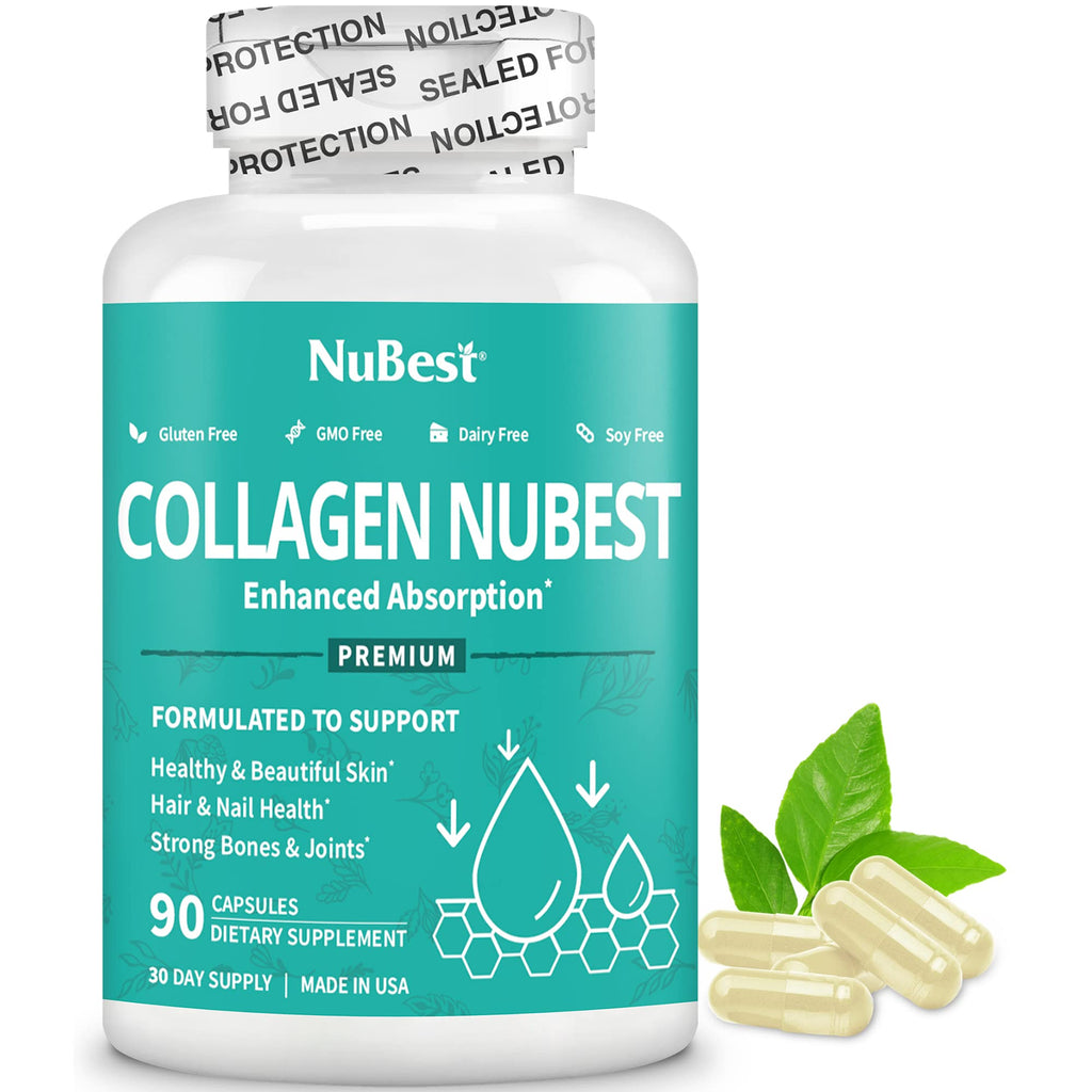 NuBest Collagen Super Collagen Peptides - Revitalizes Skin, Hair & Nails - Bone & Joint Strength - Beauty Collagen Formula for Men & Women - 1,500 mg Per Serving | 90 Capsules