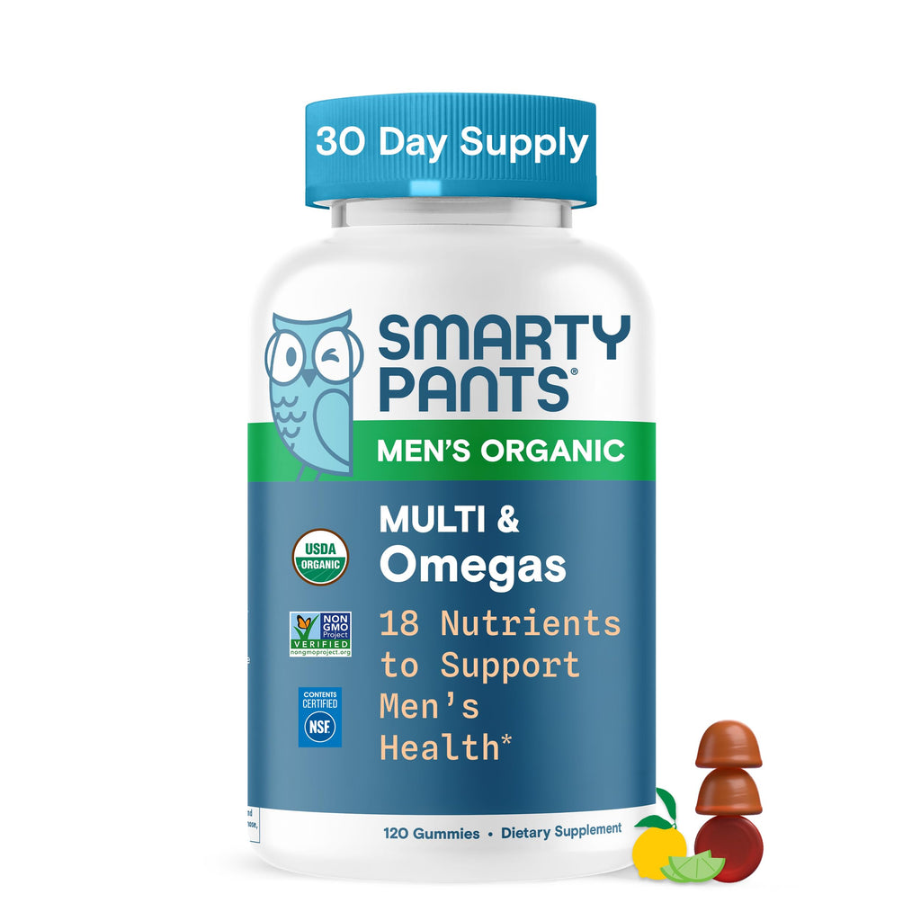 SmartyPants Multivitamin for Men, Organic Gummies: Methylfolate, Omega 3 (ALA), Vitamin D3, C, Vitamin B12, B6, A, K & Zinc for Immune Support, Biotin, Vegetarian, 120 Gummies (30 Day Supply)